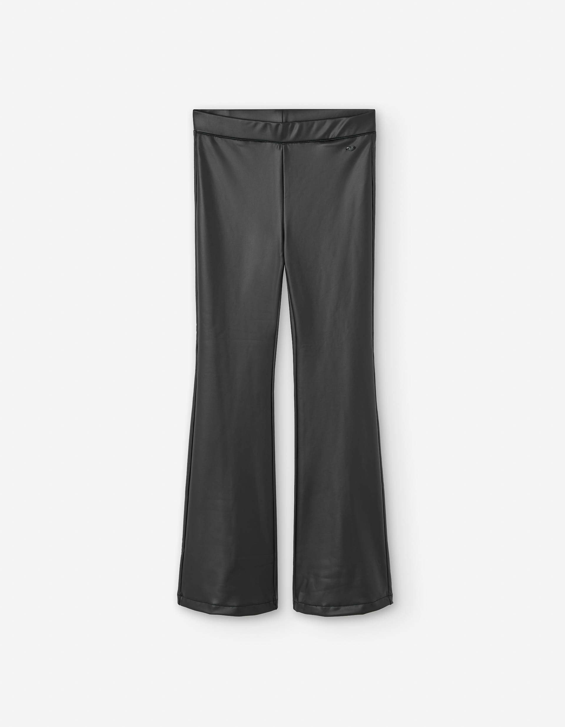 Leggings em couro sintético com forro cardado para menina, preto
