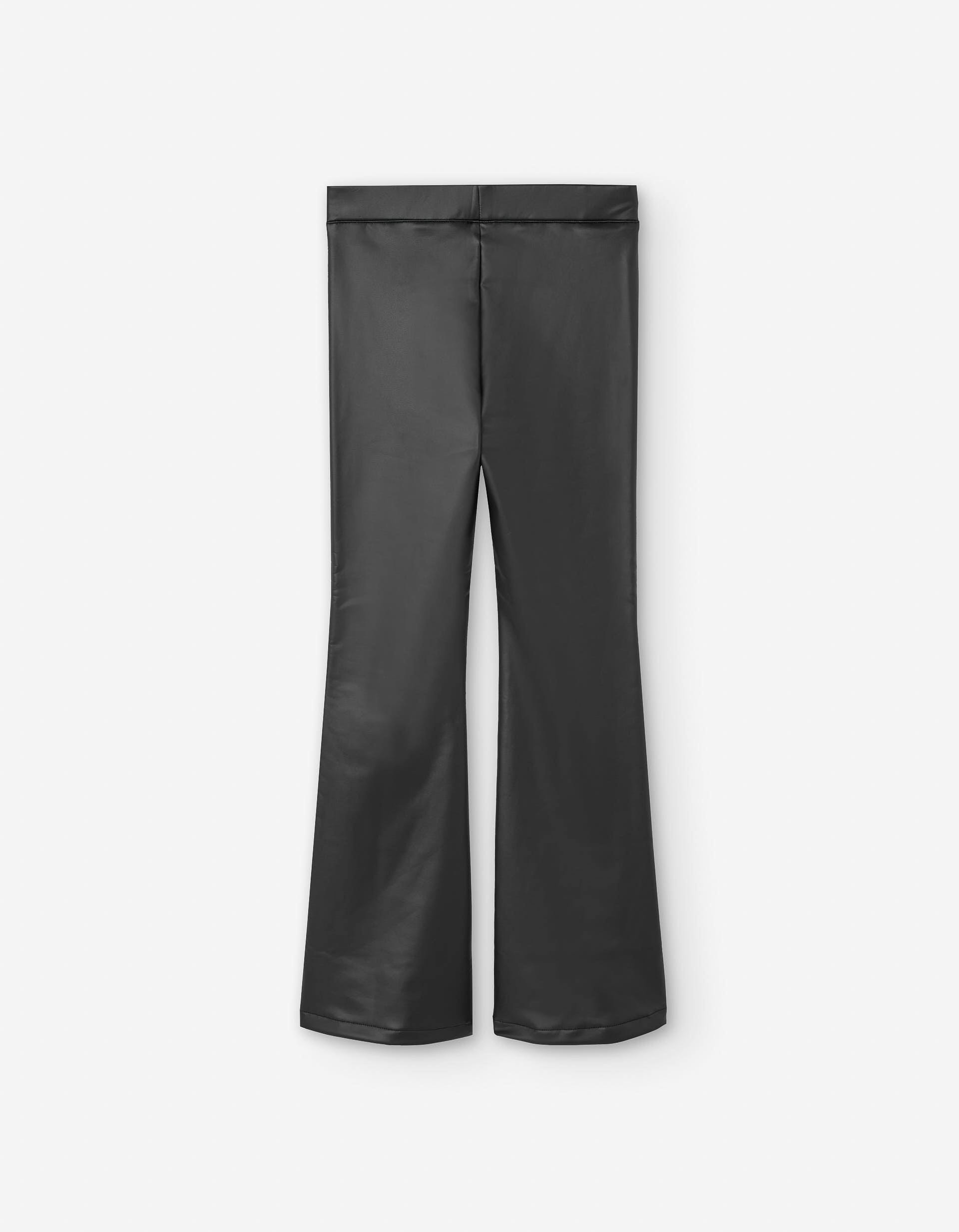 Leggings em couro sintético com forro cardado para menina, preto
