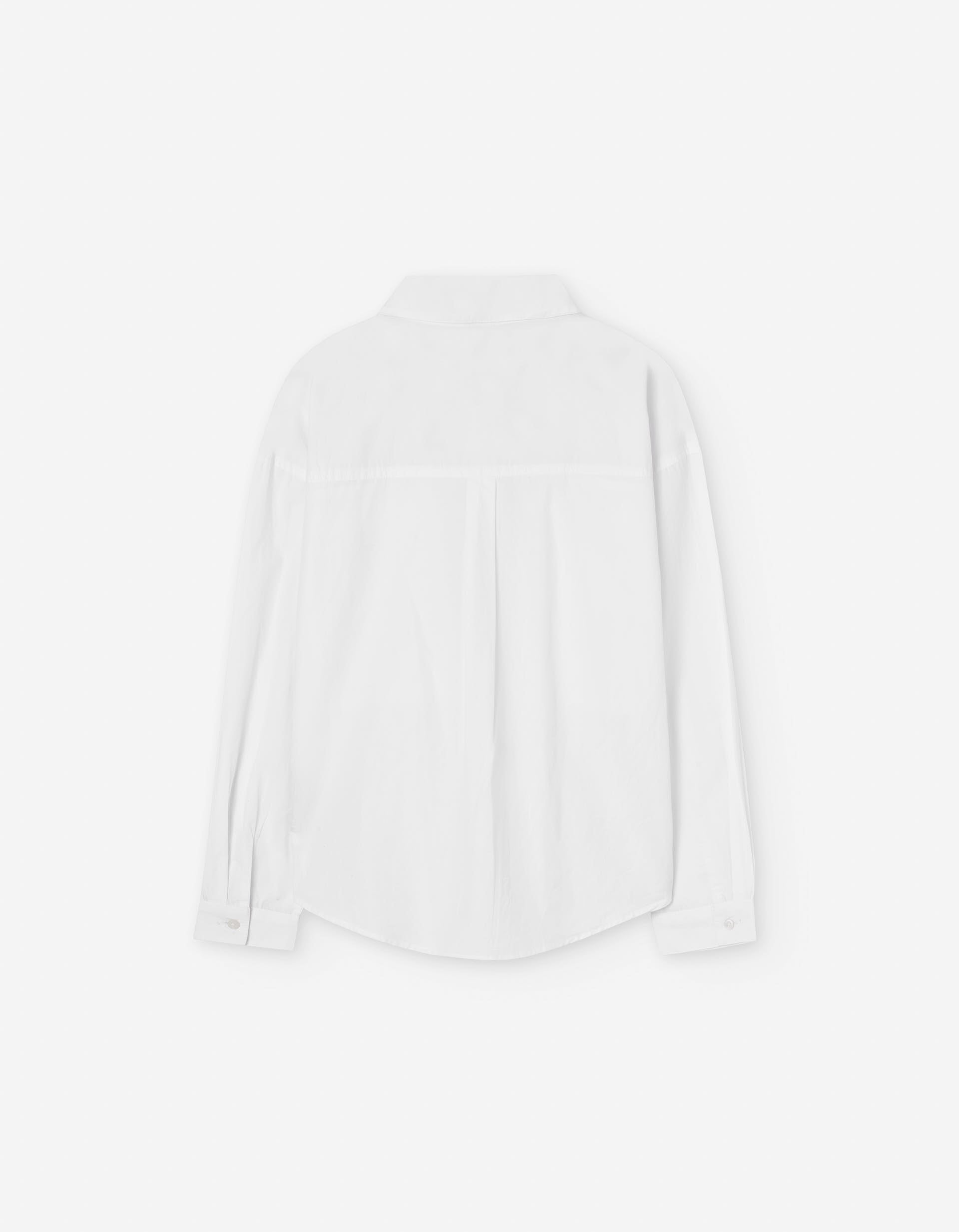 Camisa de popeline de manga comprida com bolsos para menina, branco