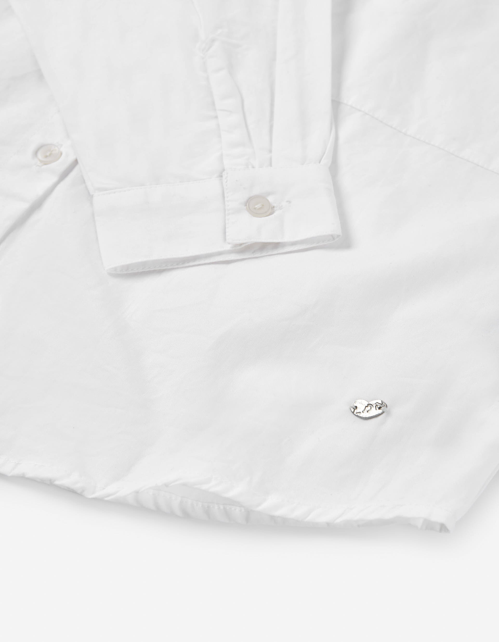 Camisa de popeline de manga comprida com bolsos para menina, branco