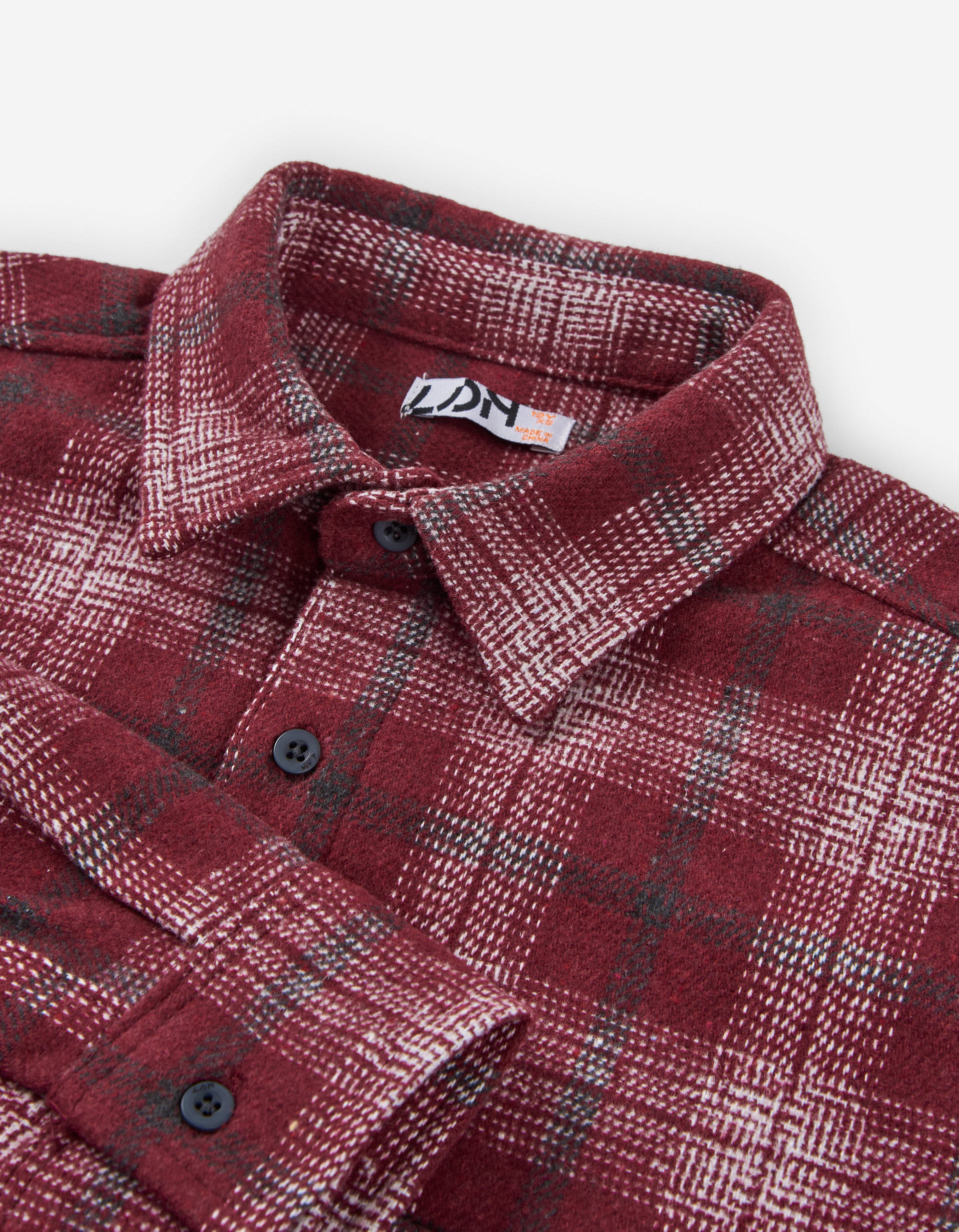 Long sleeve brushed twill shirt with check pattern for boys, red