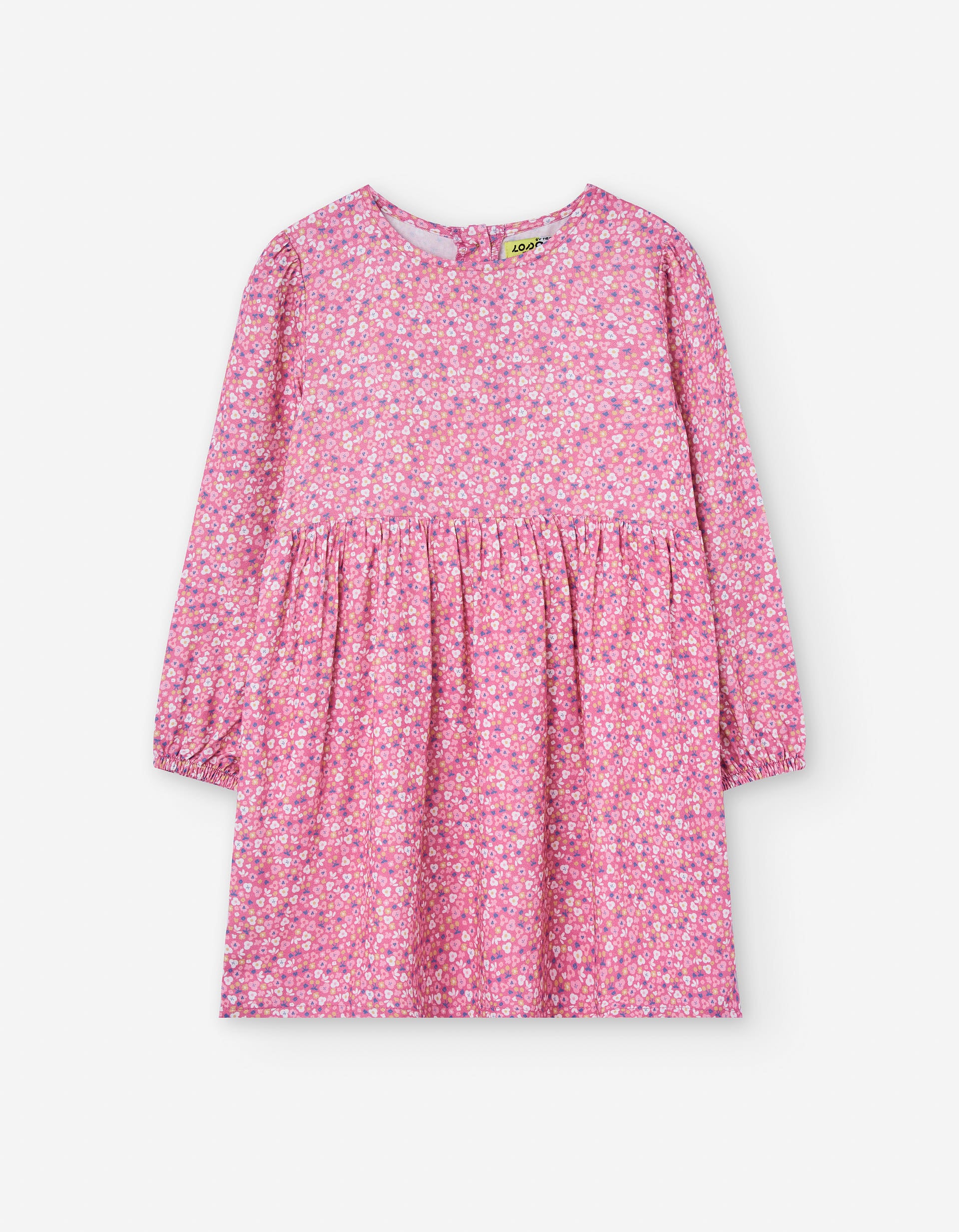 Vestido de manga comprida de sarja com motivo floral para menina, rosa
