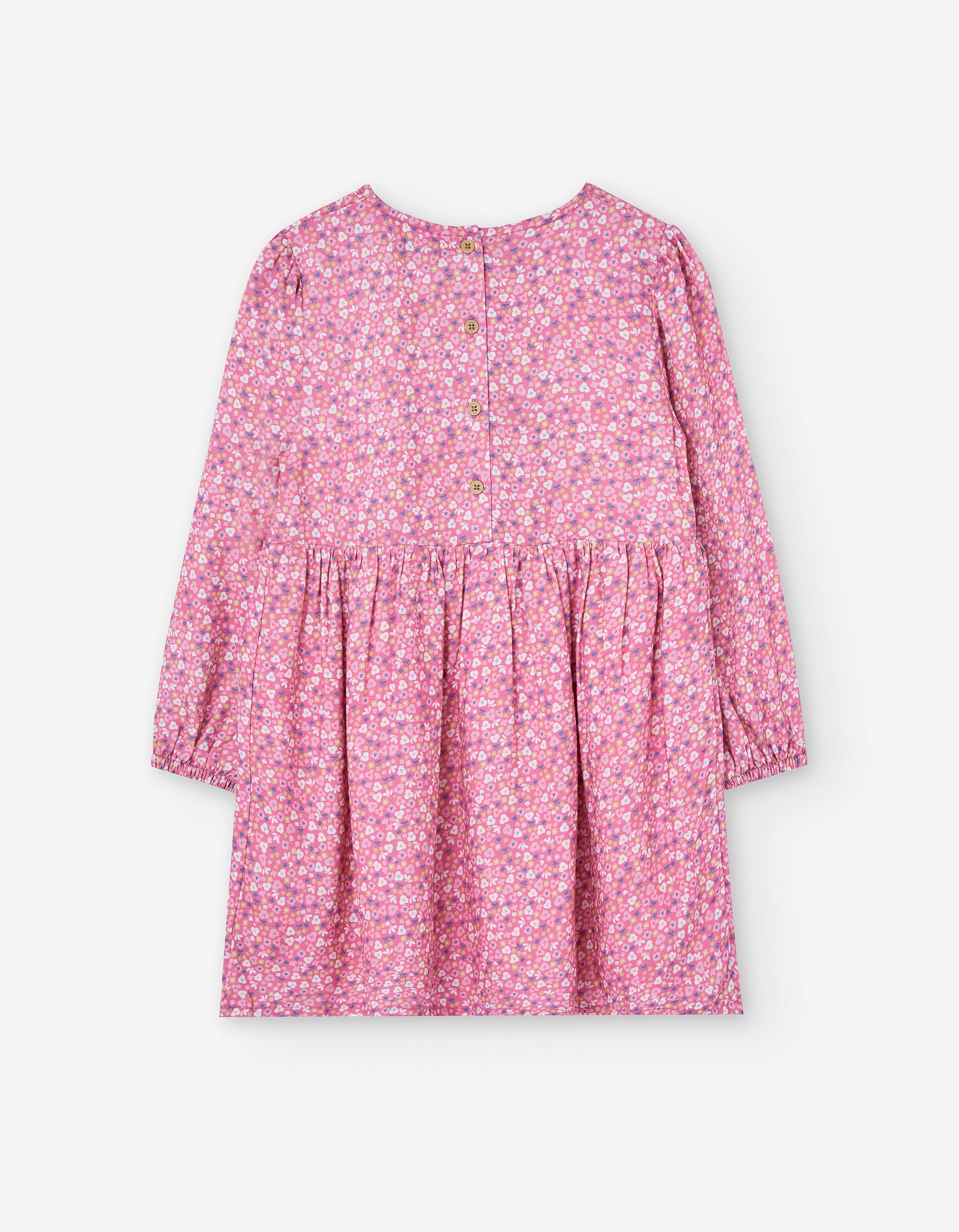 Vestido de manga comprida de sarja com motivo floral para menina, rosa