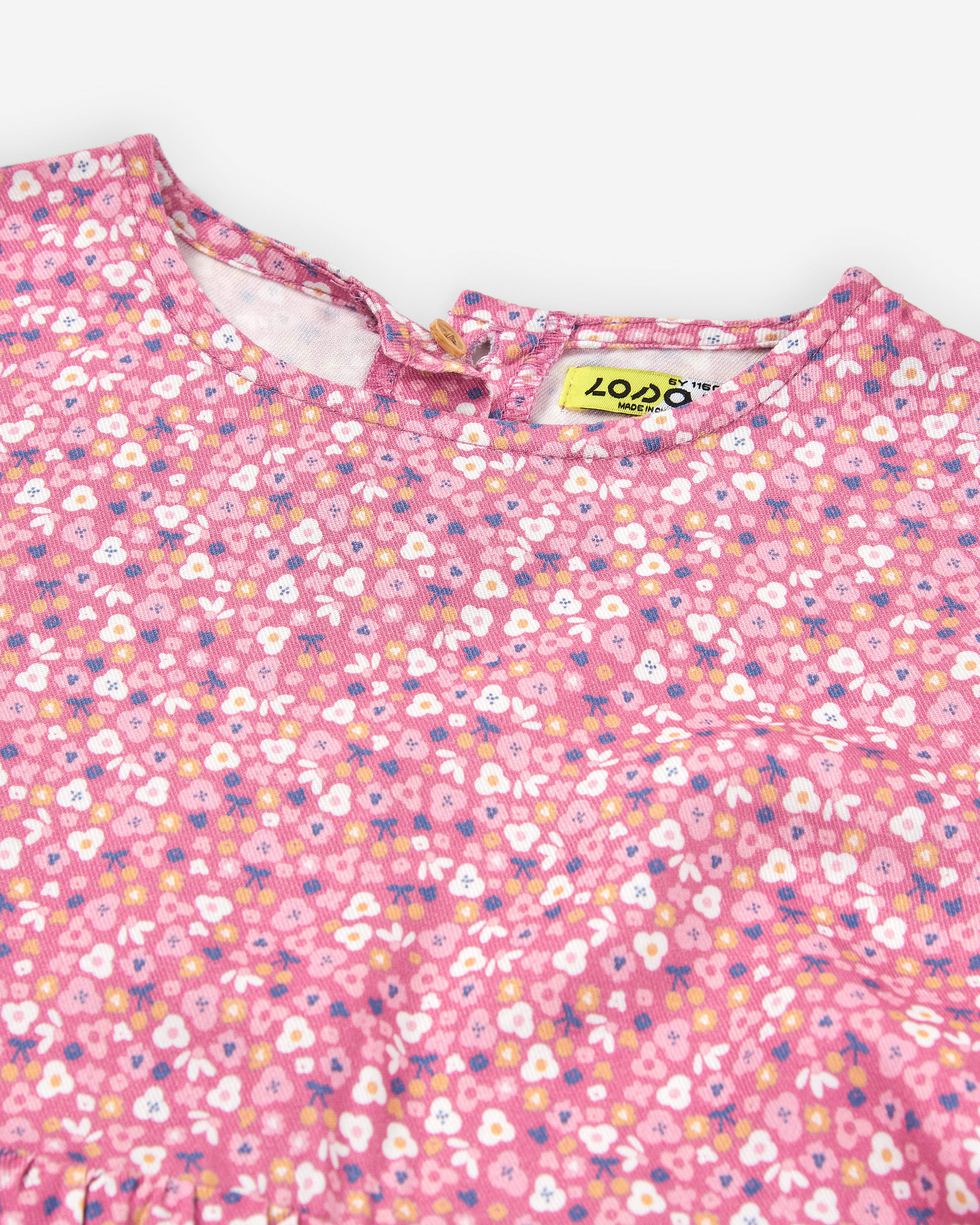 Vestido de manga comprida de sarja com motivo floral para menina, rosa