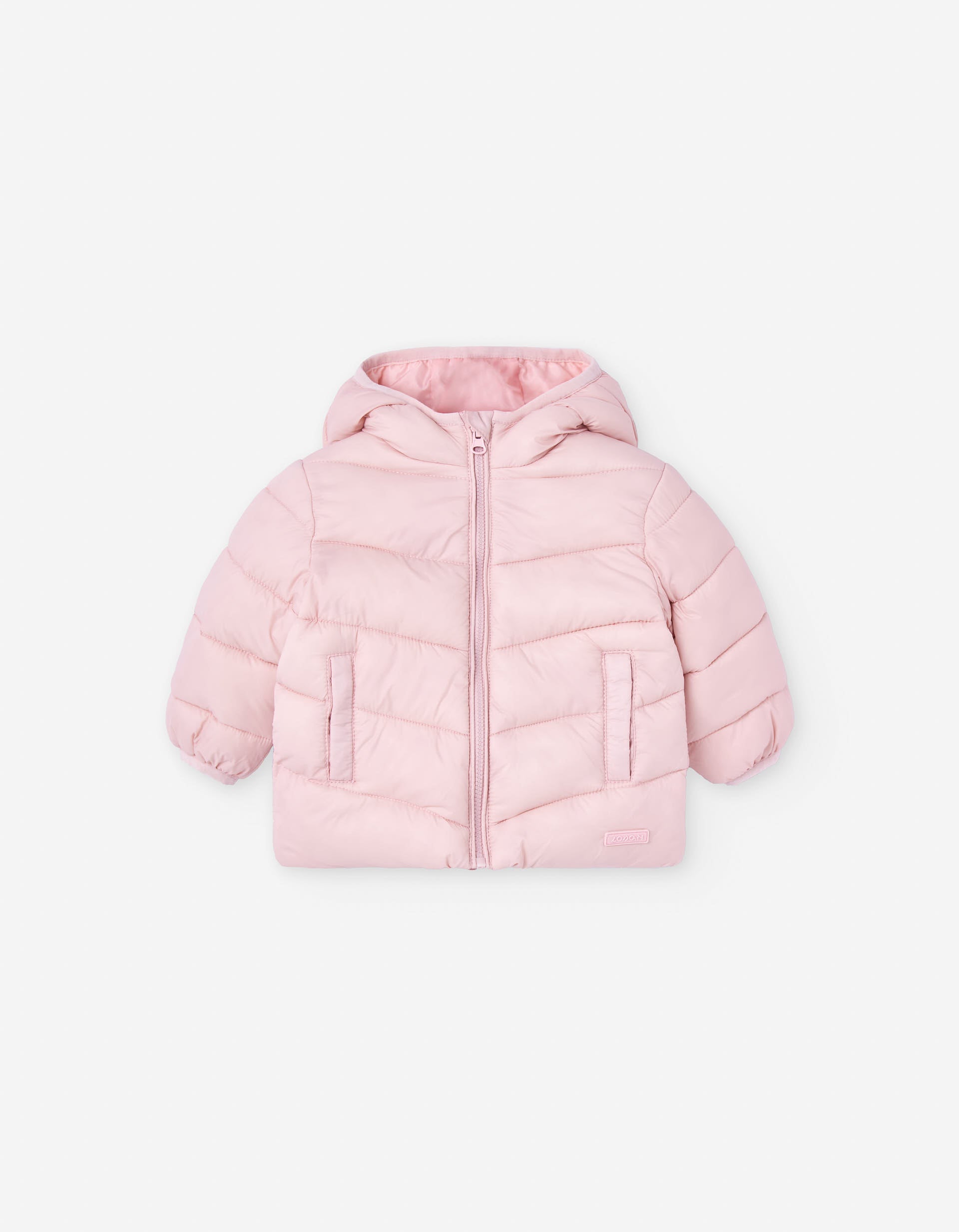Hooded puffer jacket for baby girls, light pink