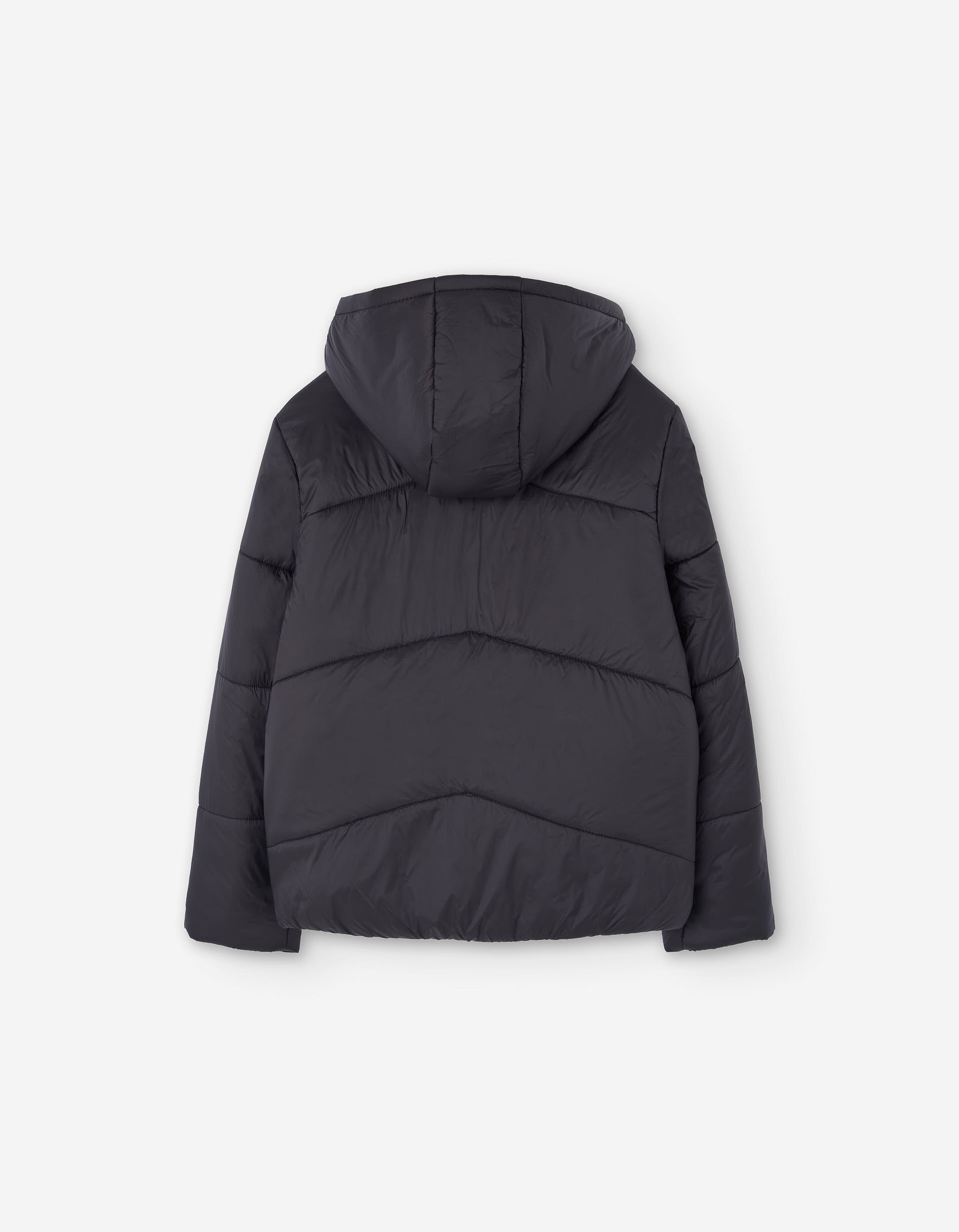 Hooded puffer jacket with pockets for girls, black