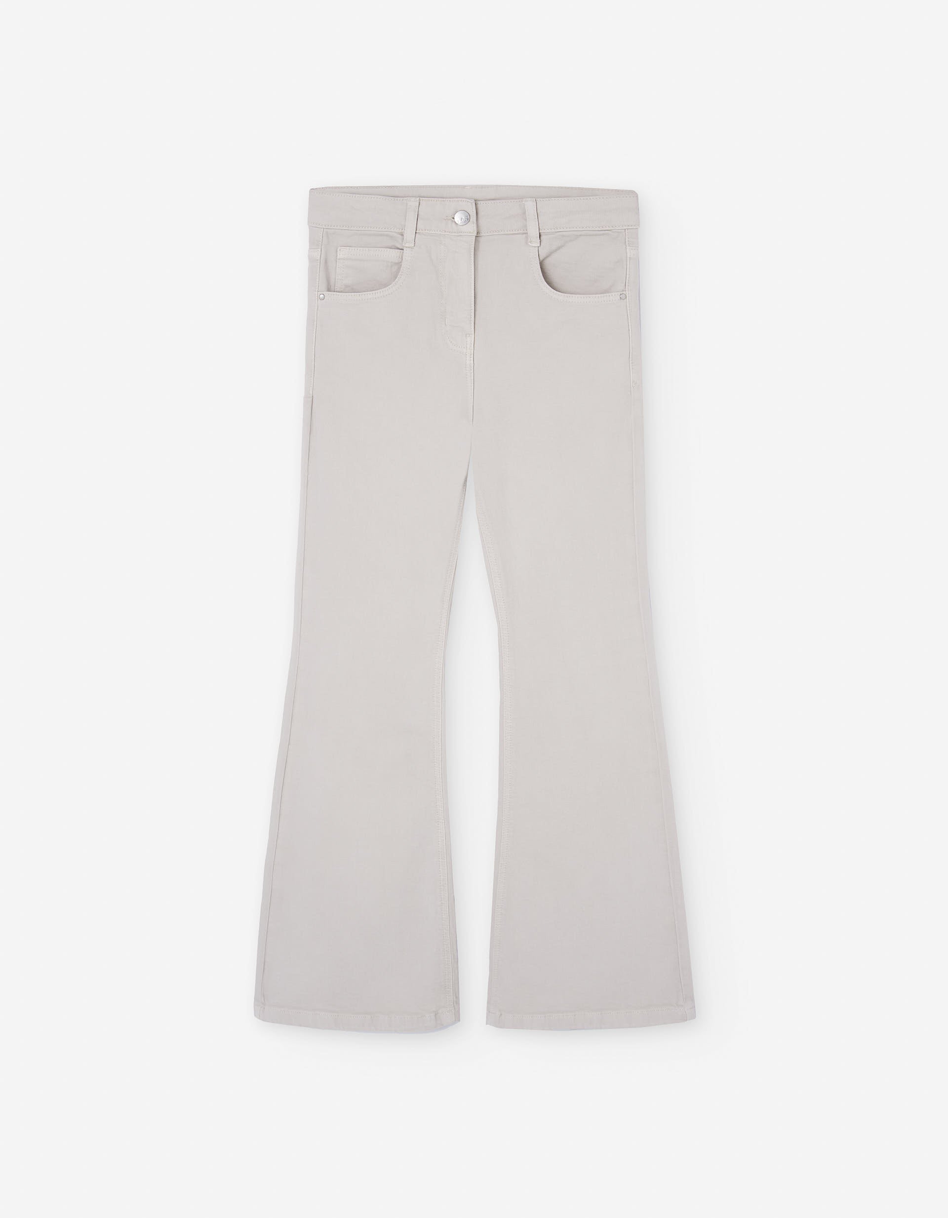Flared twill trousers with five pockets for girls, light beige