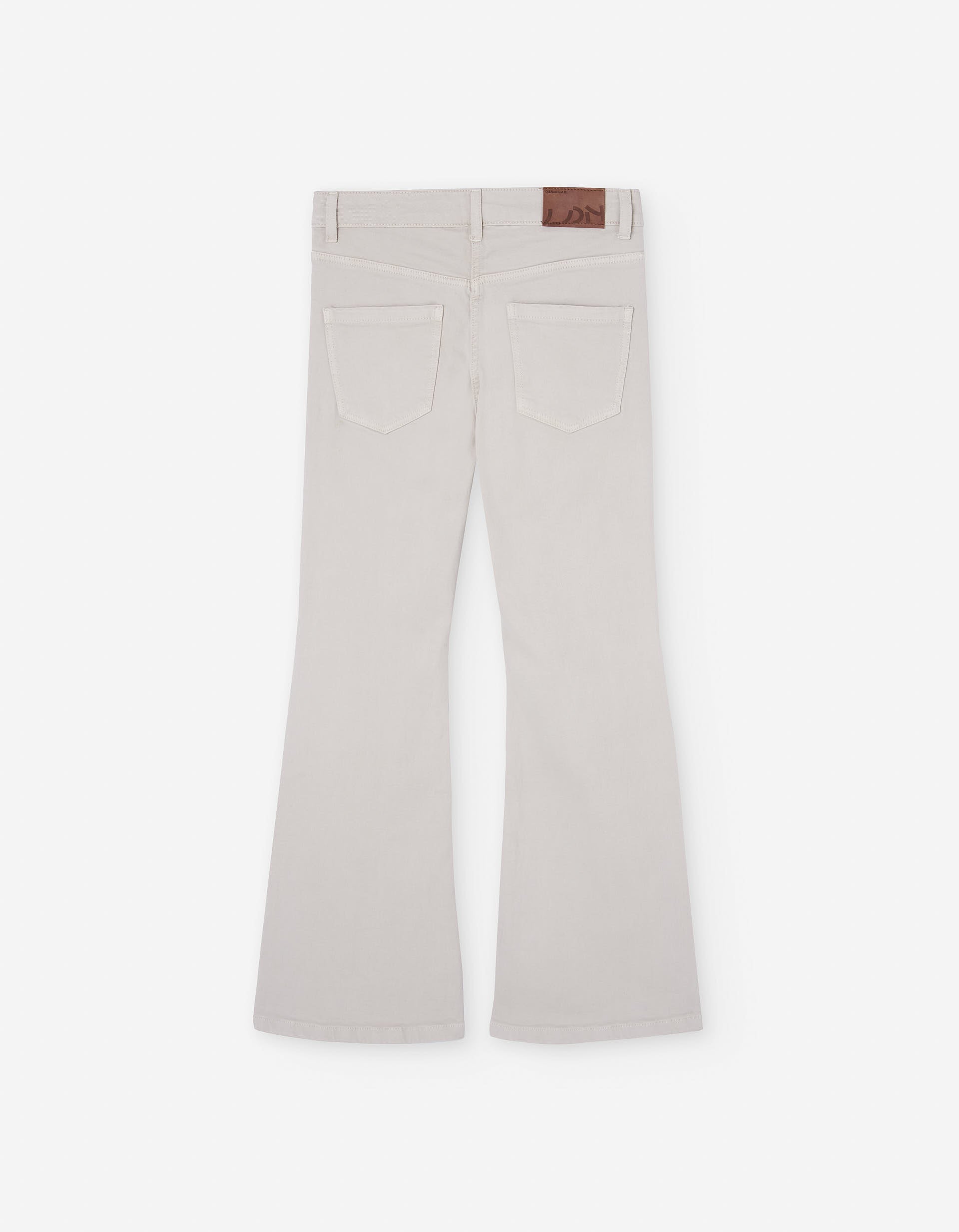 Flared twill trousers with five pockets for girls, light beige