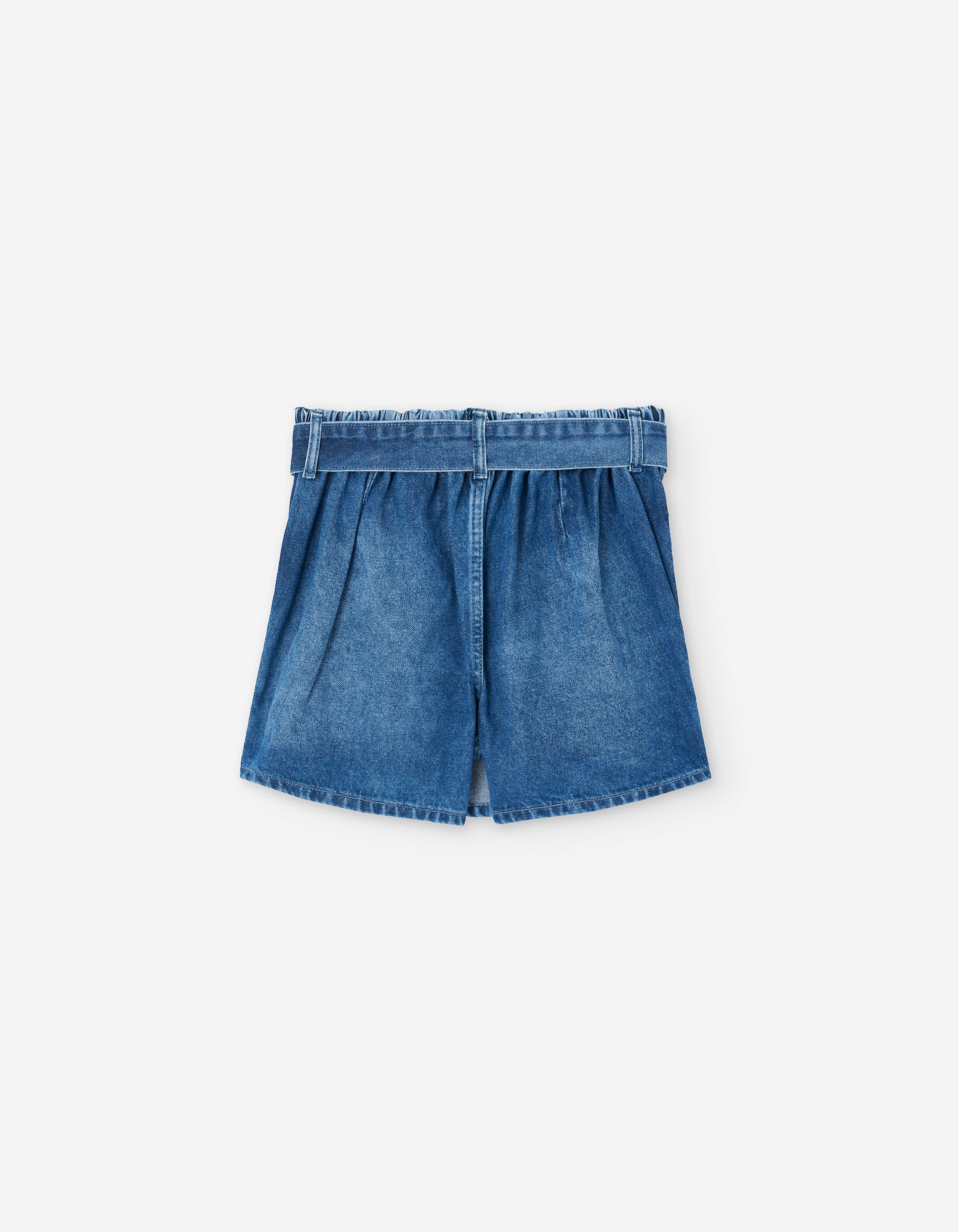 Pleated skort in denim with belt for girls, blue