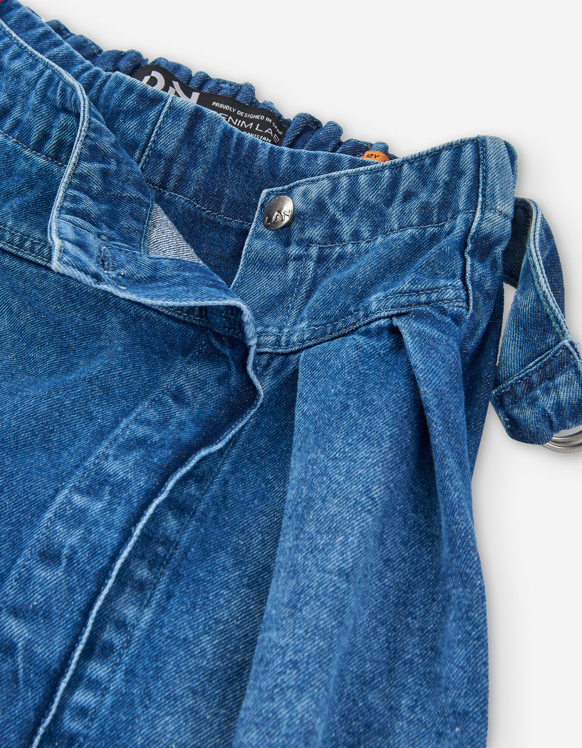 Pleated skort in denim with belt for girls, blue