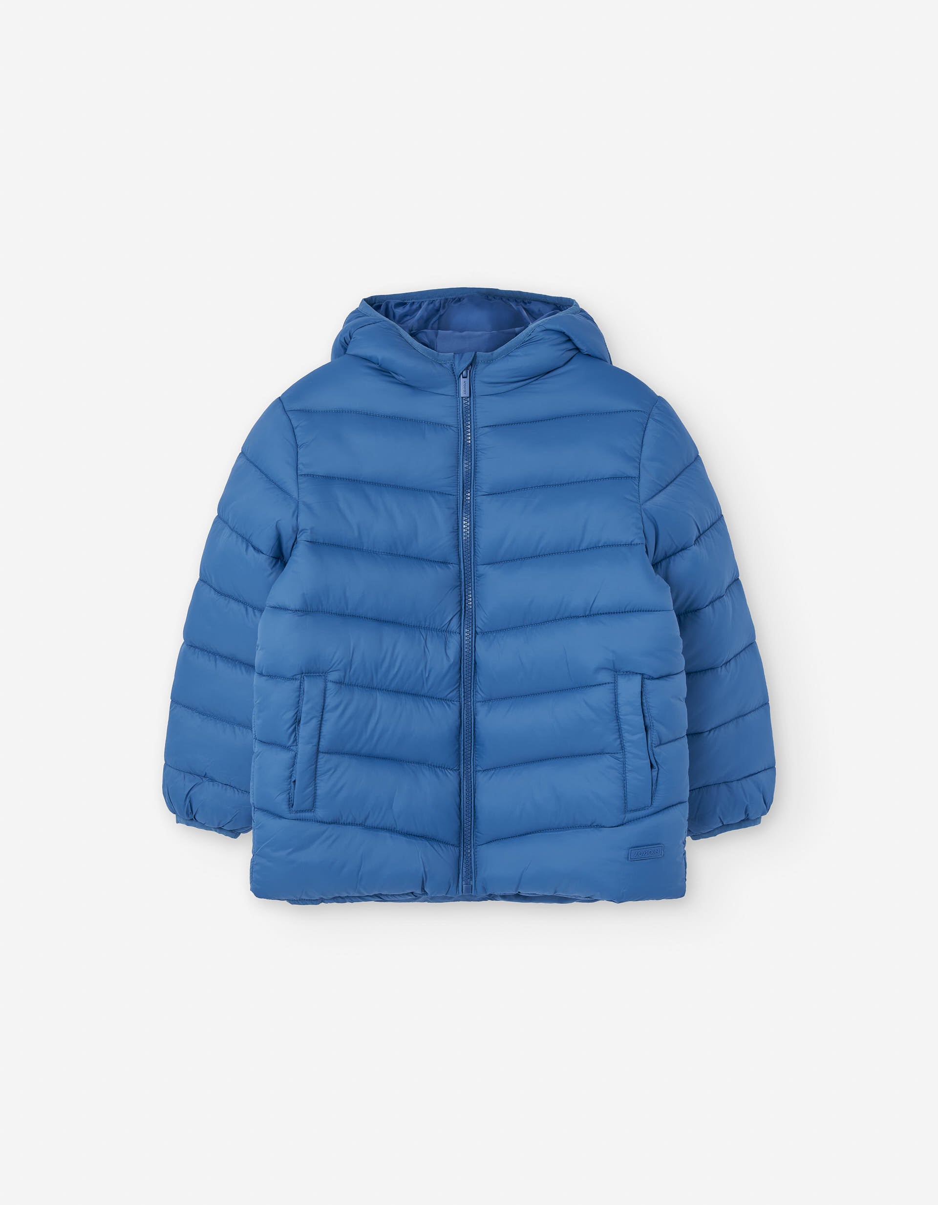 Hooded padded jacket with side pockets for boys, blue