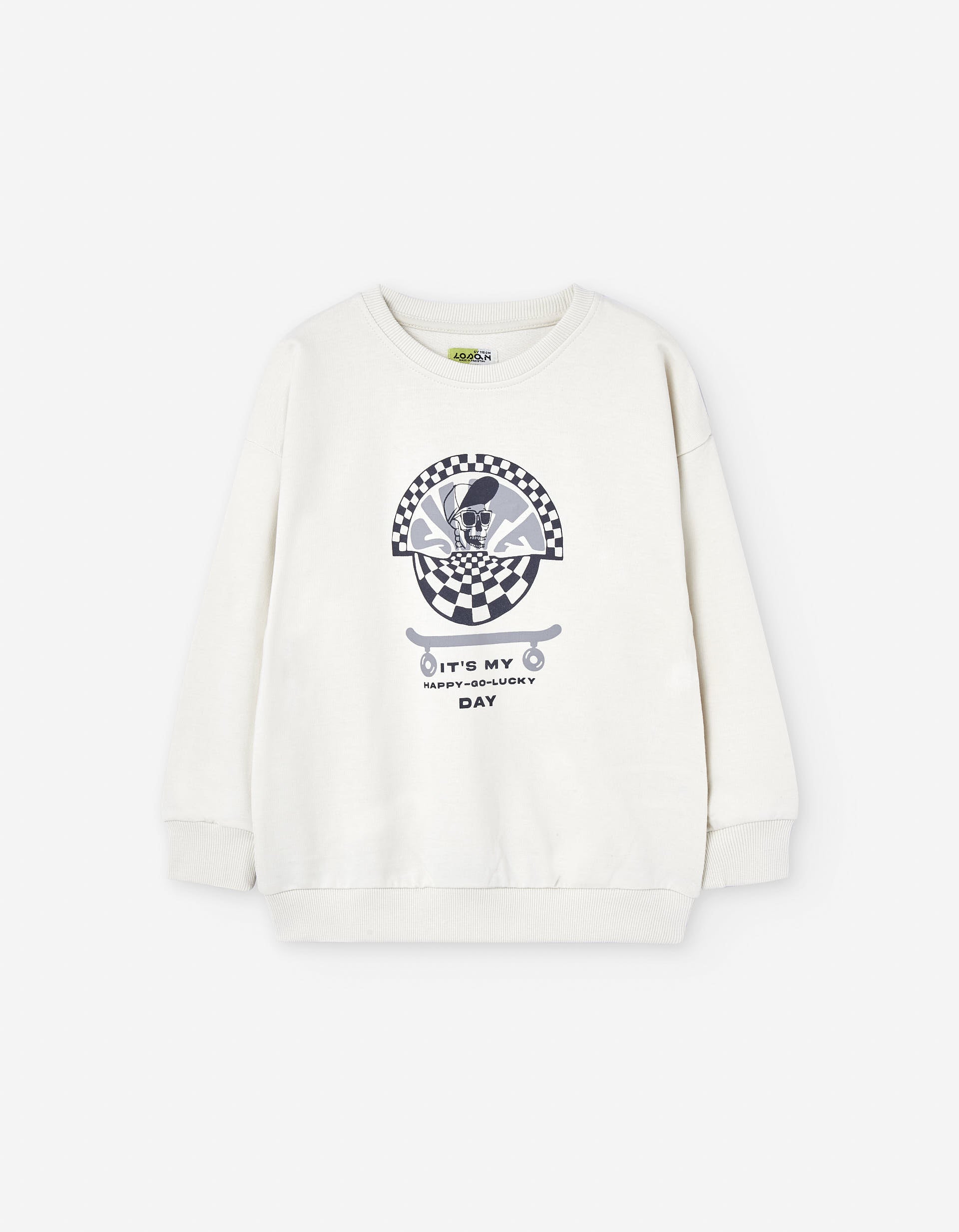 Sweatshirt with skull and skateboard print for boys, beige