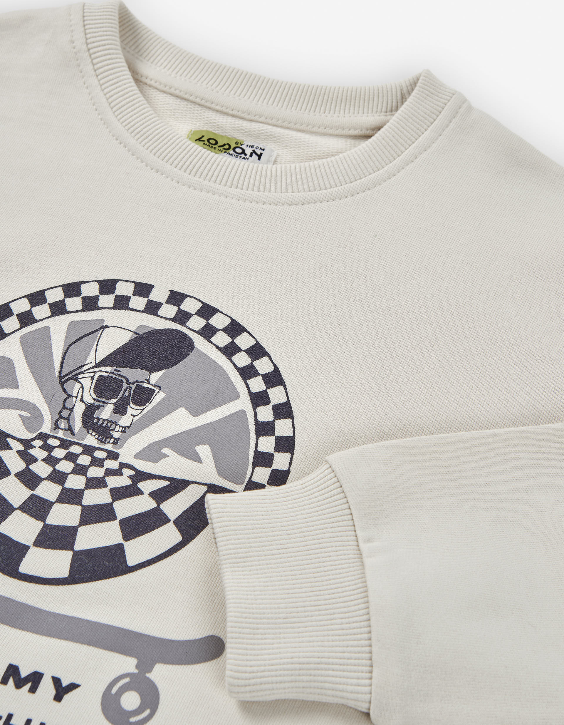 Sweatshirt with skull and skateboard print for boys, beige