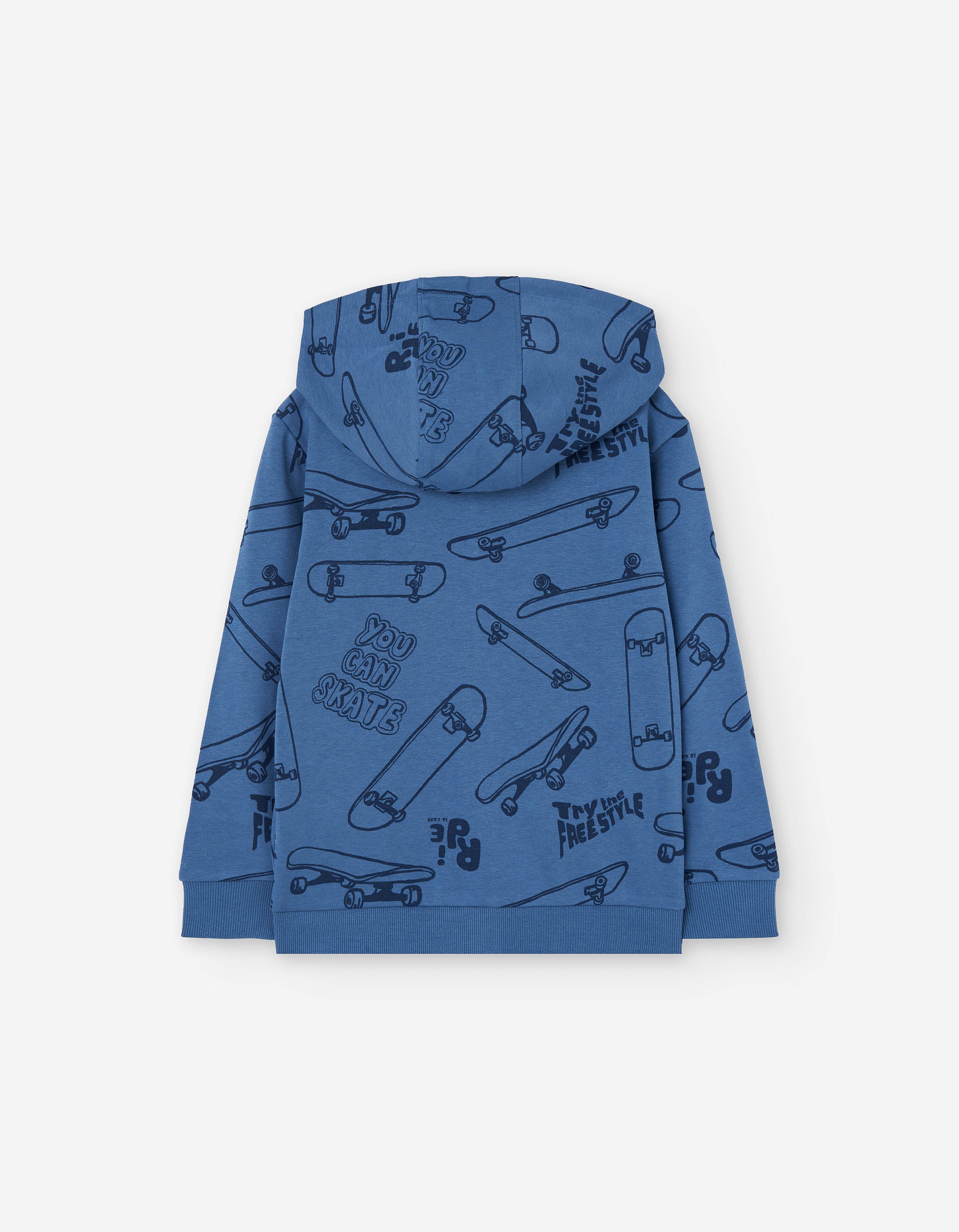 Hooded jacket with skateboard motif for boys, blue