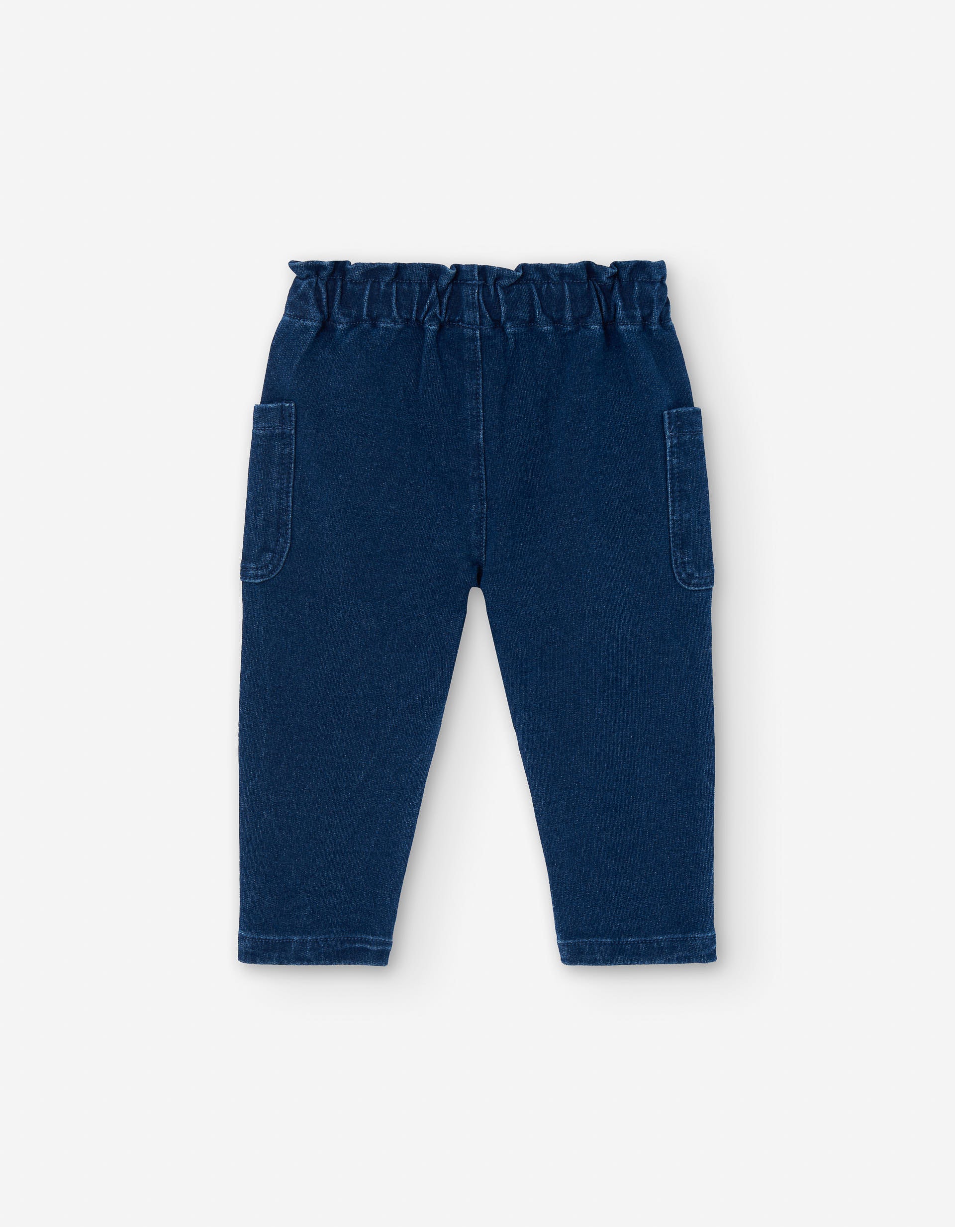 Denim paperbag trousers with pockets for baby girls, dark blue