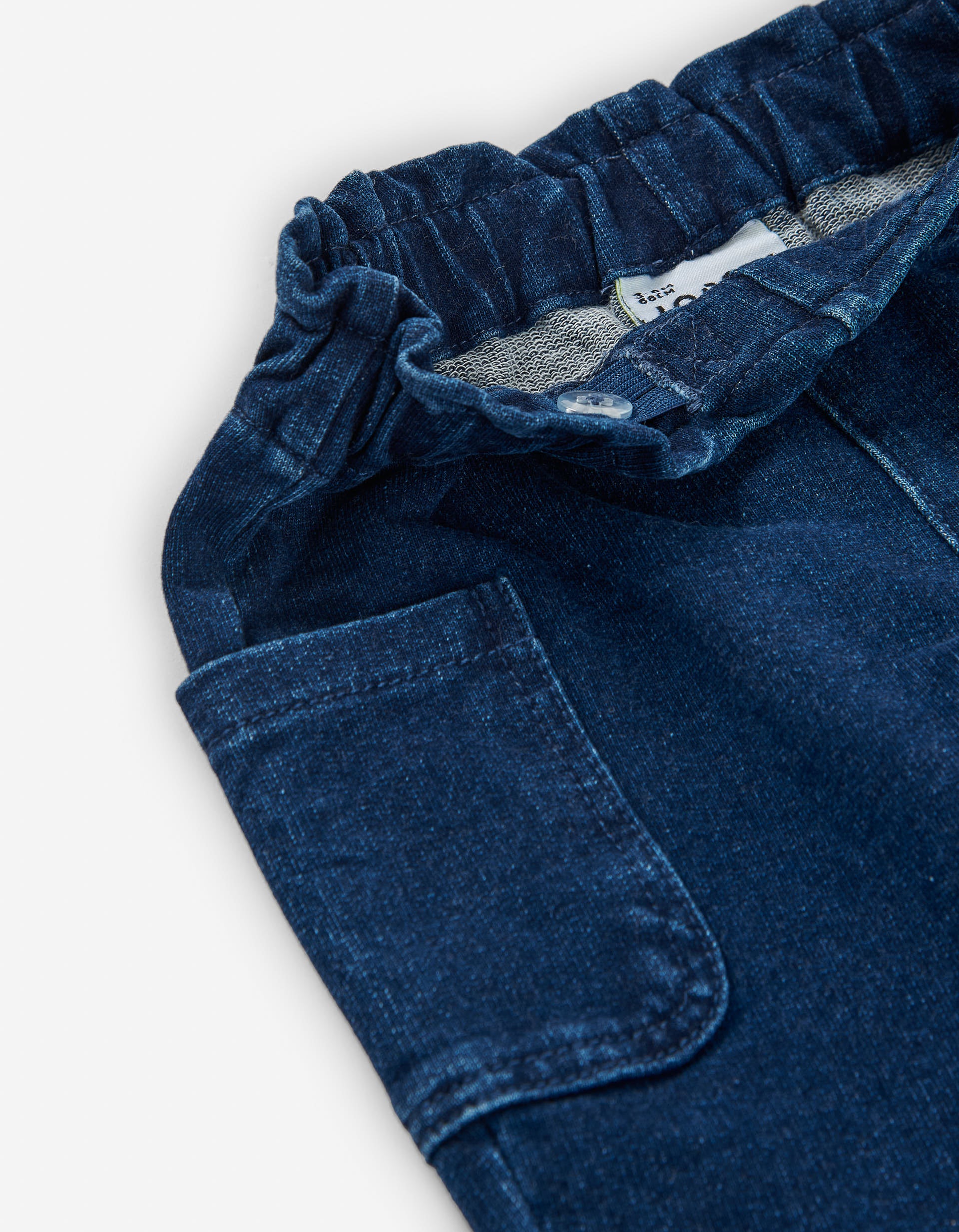 Denim paperbag trousers with pockets for baby girls, dark blue