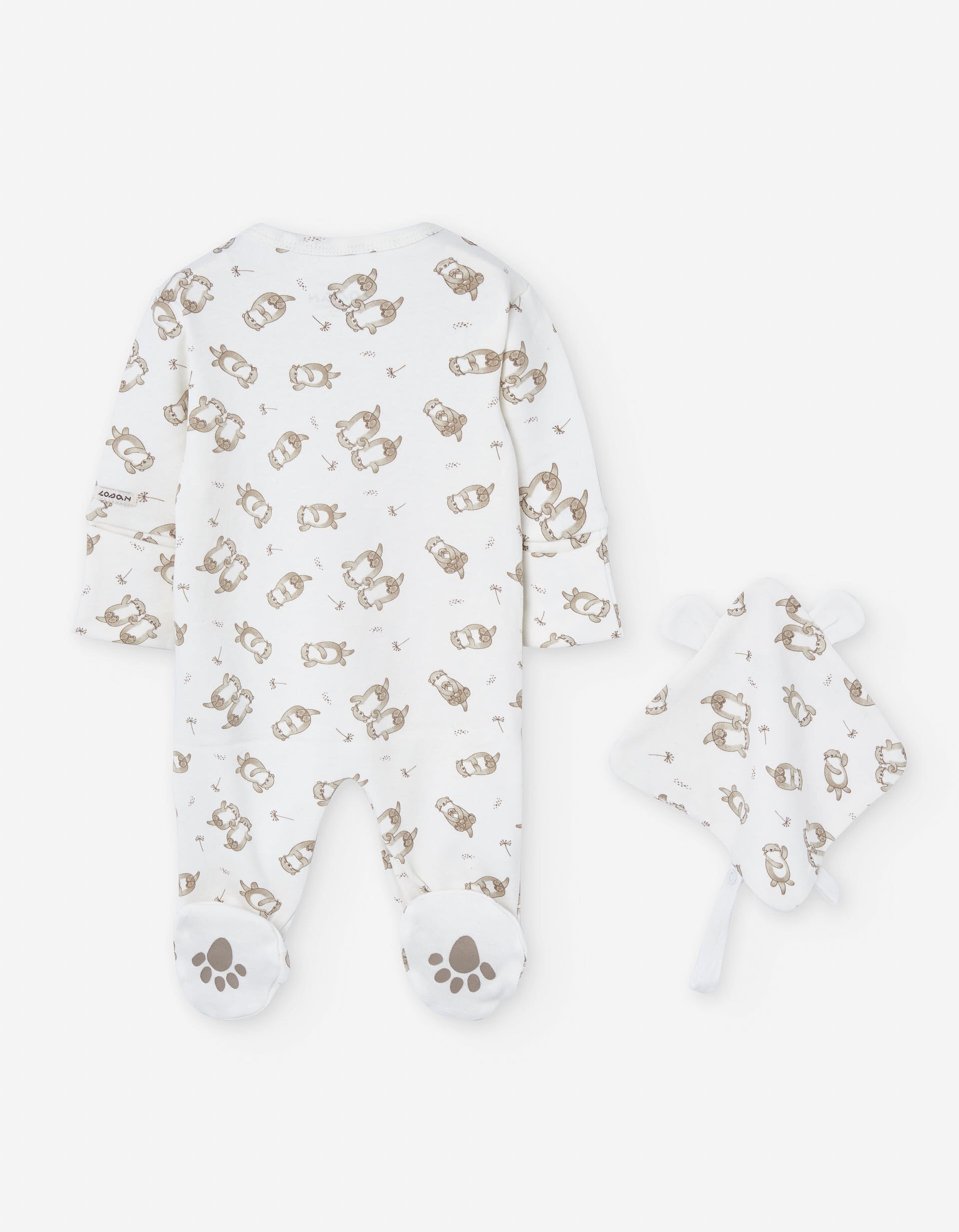 Brushed cotton sleepsuit with motif + doudou for newborn boys, white