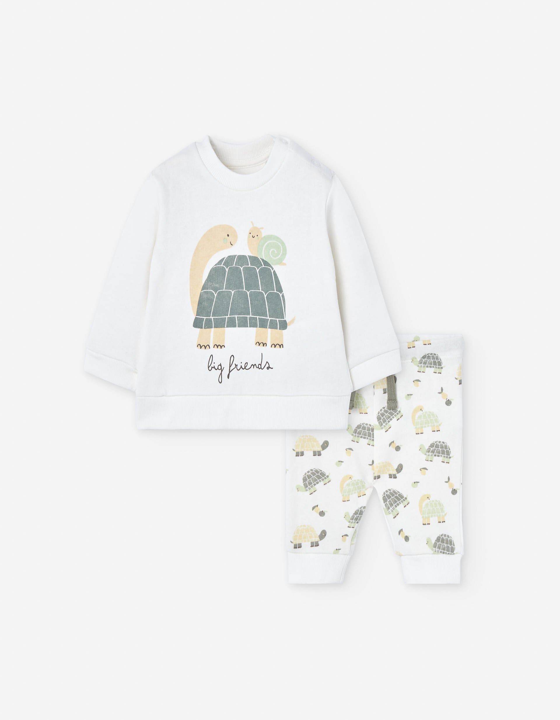 Brushed cotton set with motif for newborn boys, white