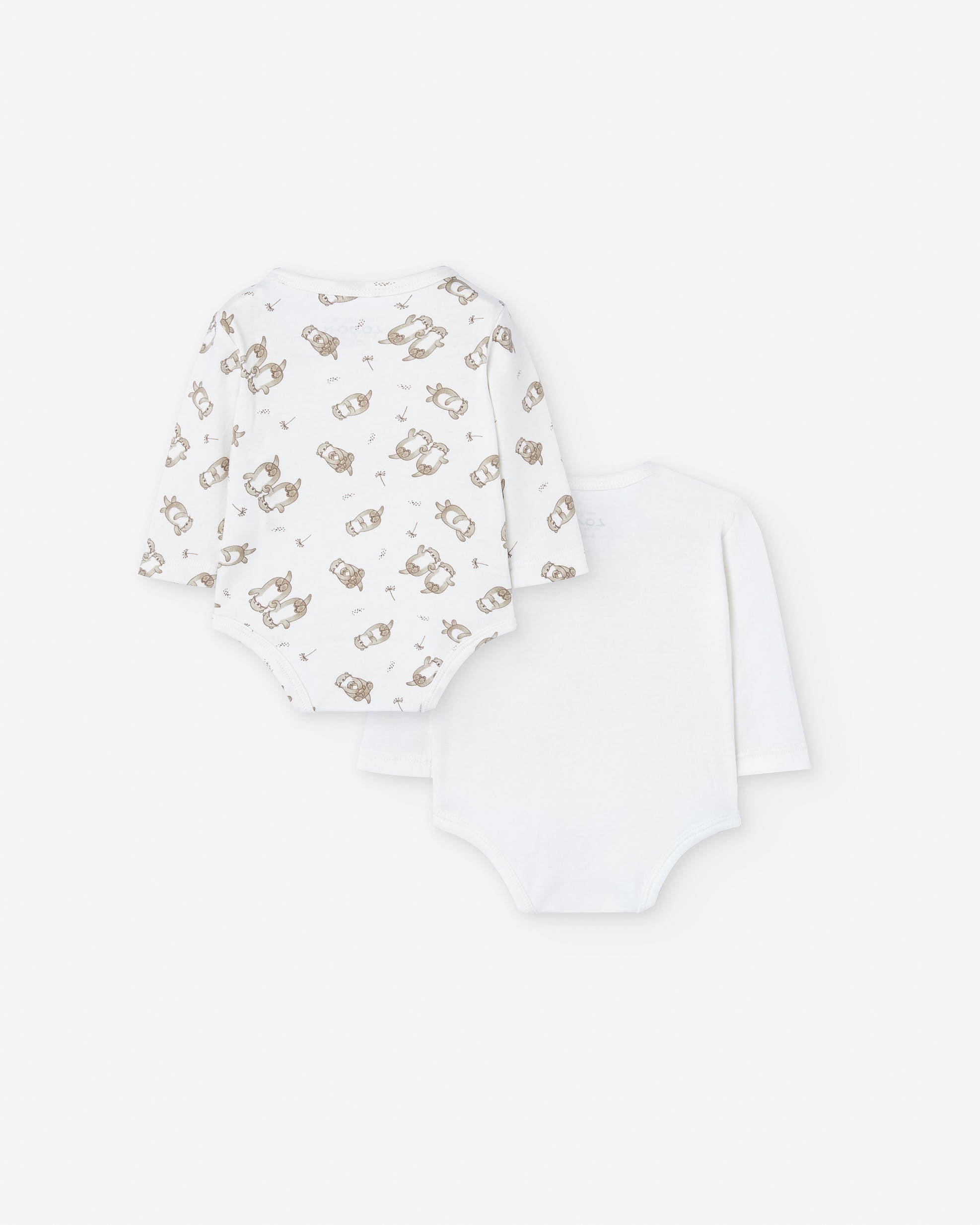 Pack of 2 wrapover bodysuits with otter motif for newborn boys, white