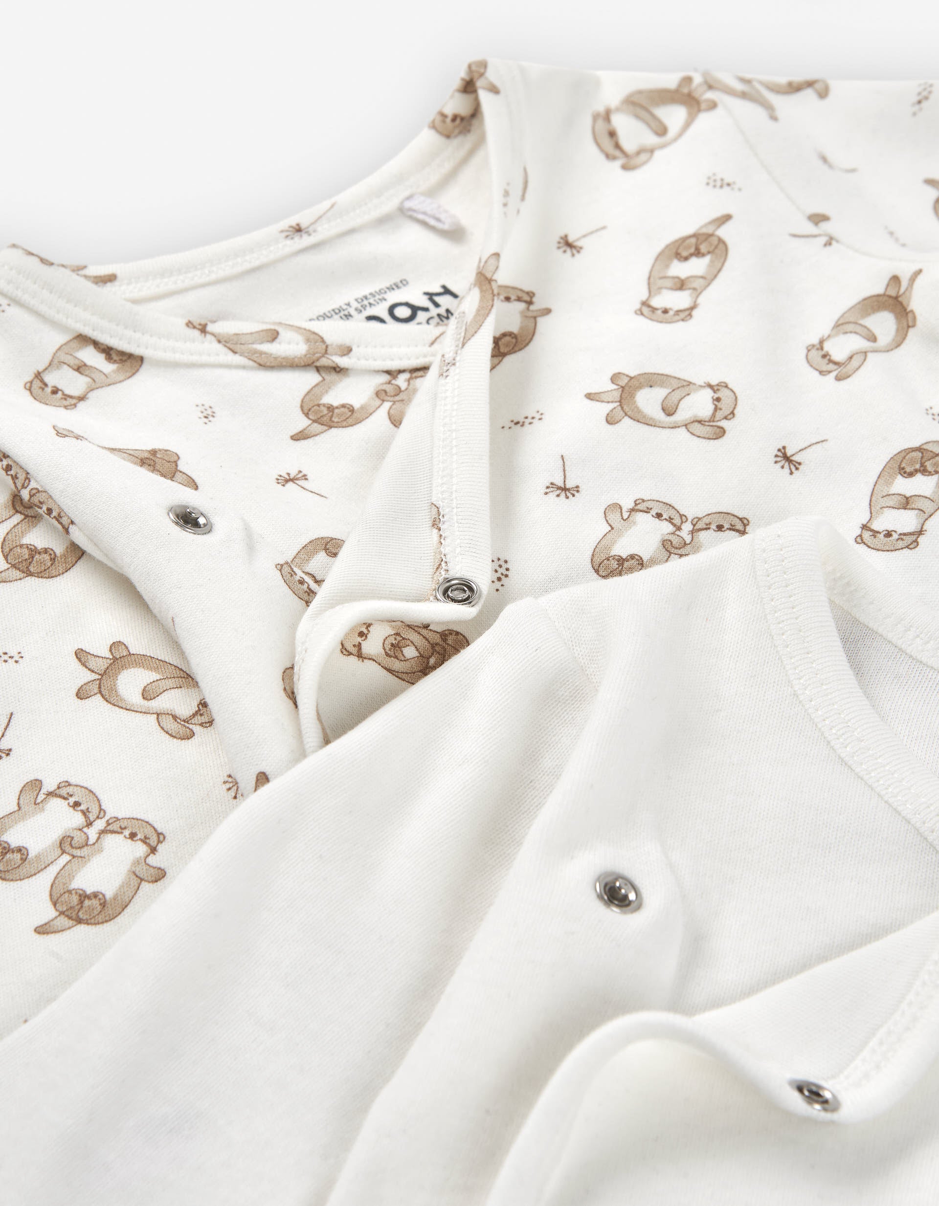 Pack of 2 wrapover bodysuits with otter motif for newborn boys, white