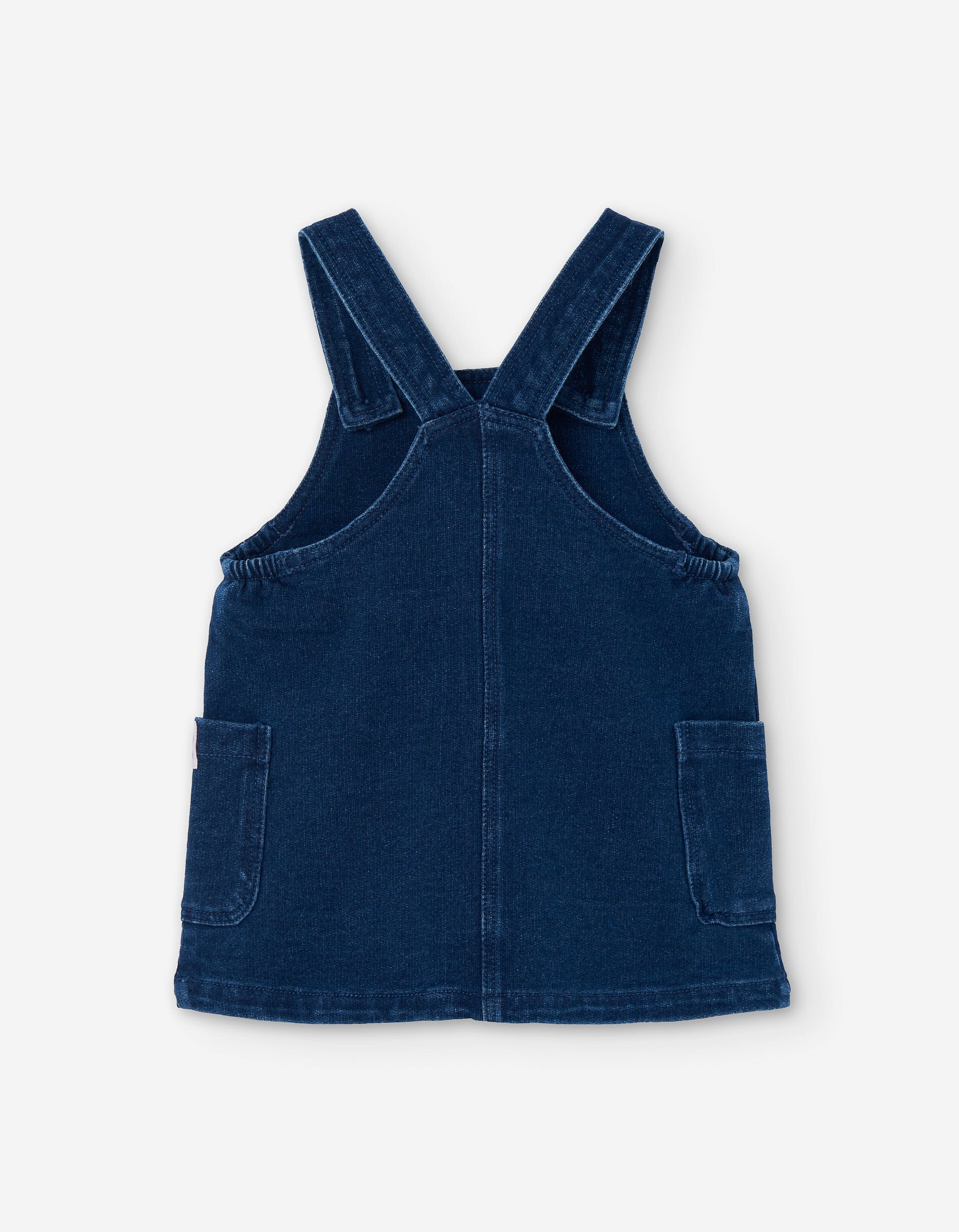 Denim pinafore dress with side pockets for baby girls, blue