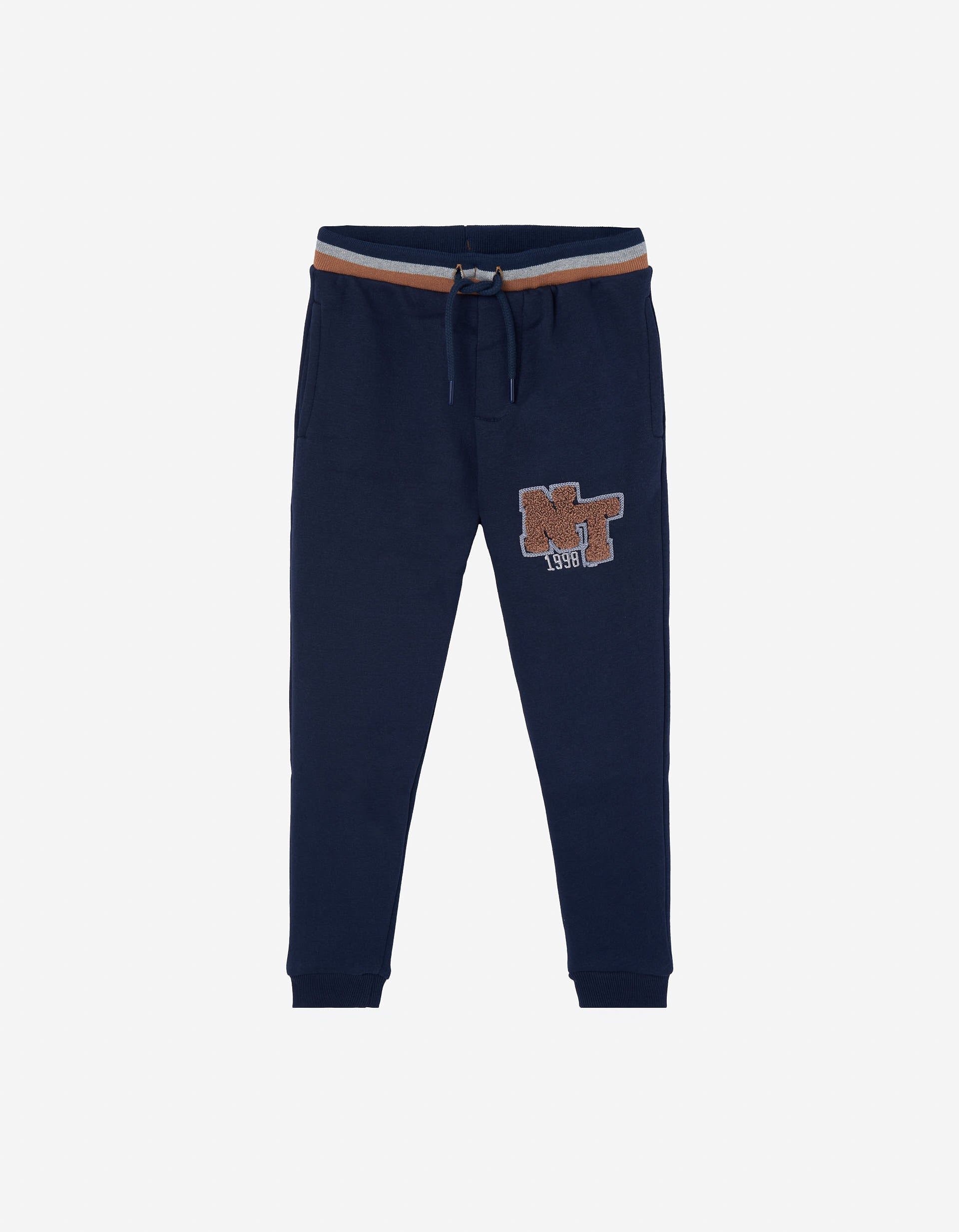 Brushed joggers with bouclé embroidery for boys, dark blue
