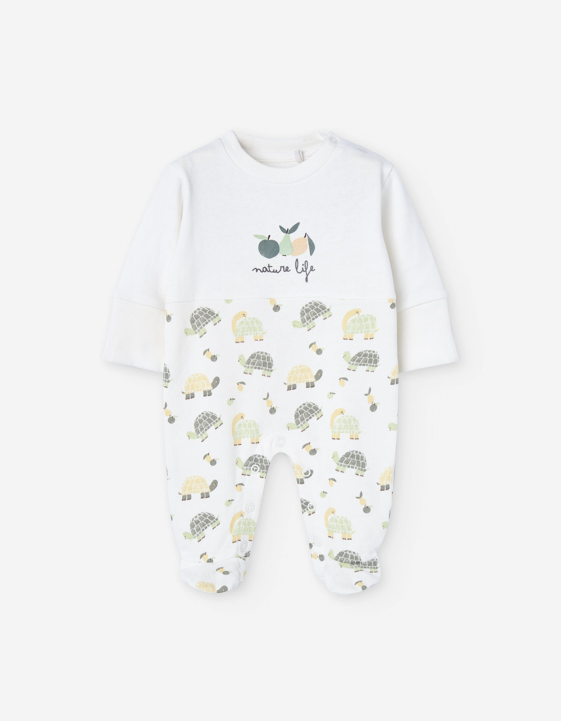Brushed cotton sleepsuit with turtle motif for newborn boys, white