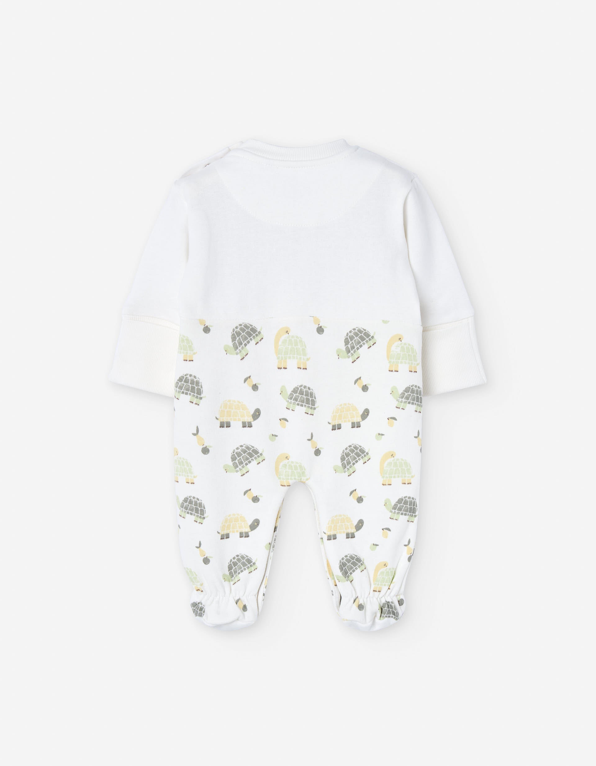 Brushed cotton sleepsuit with turtle motif for newborn boys, white
