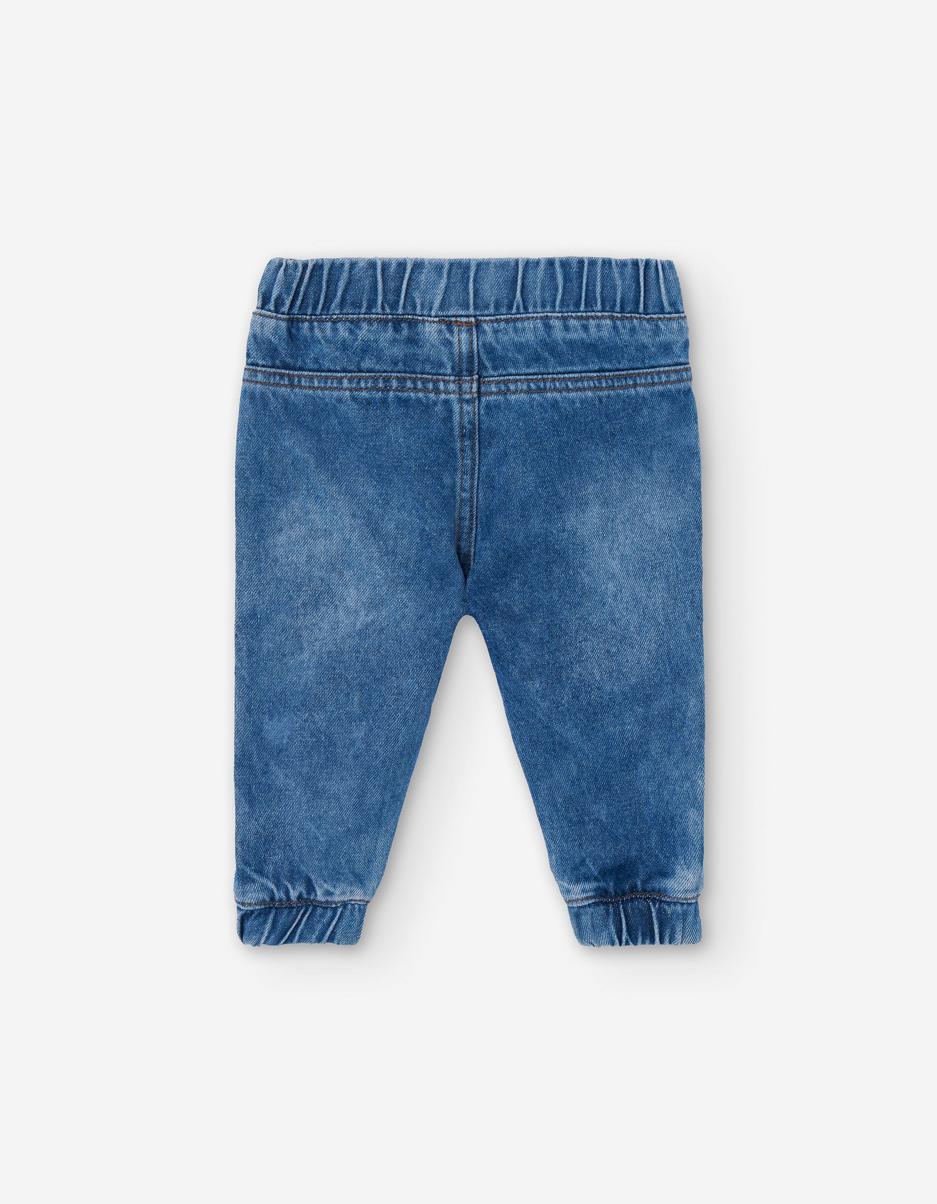 Denim joggers with decorative label for baby boys, blue