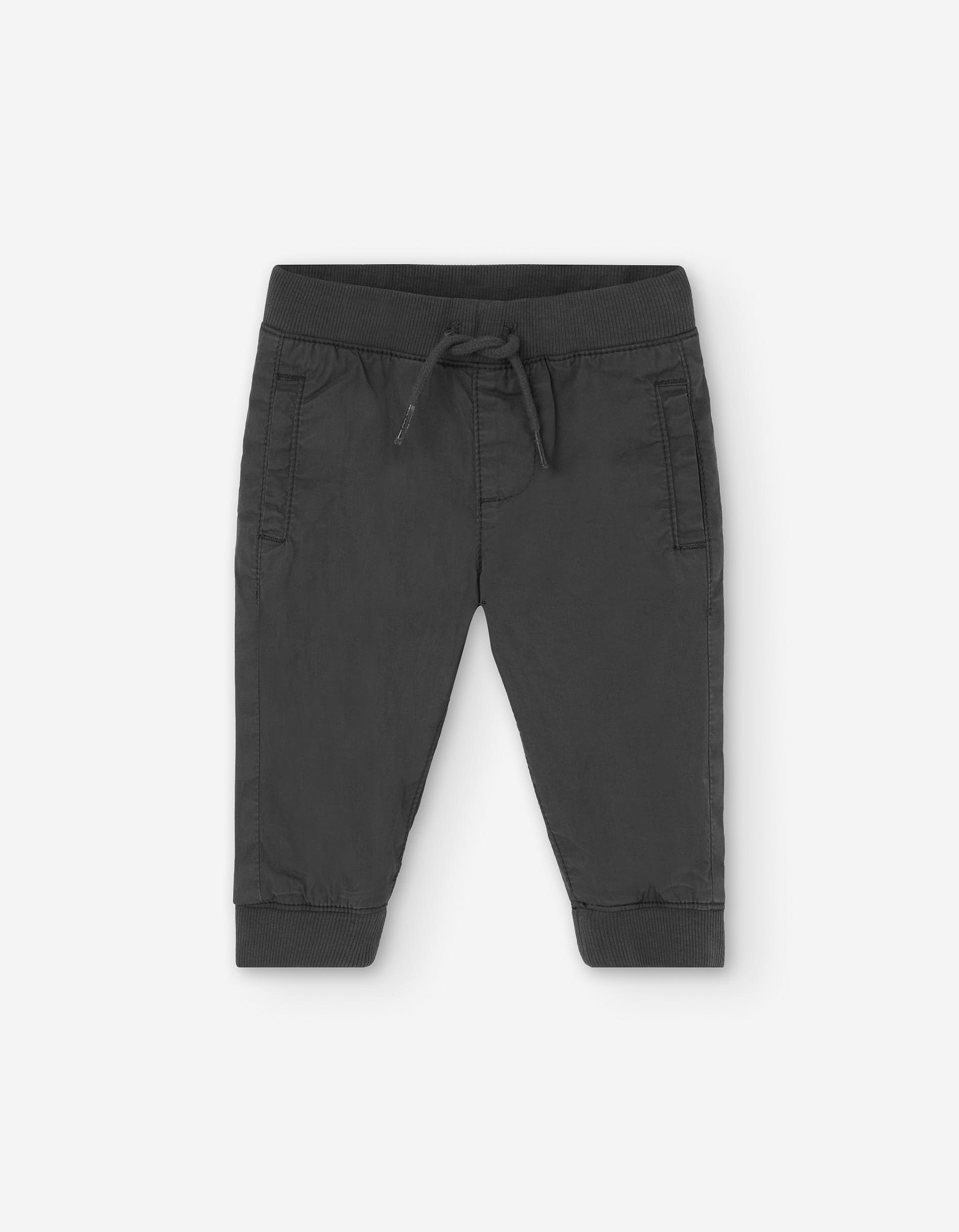 Twill joggers with decorative drawstring for baby boys, dark grey