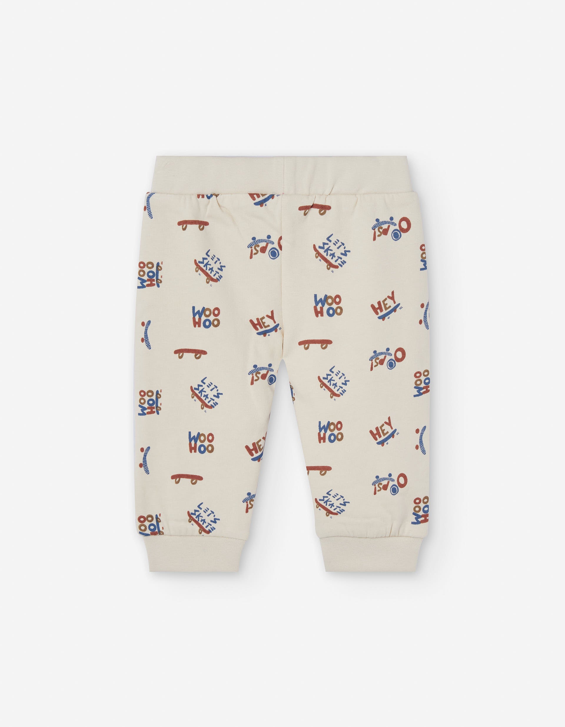 Brushed joggers with skateboard motif for baby boys, beige
