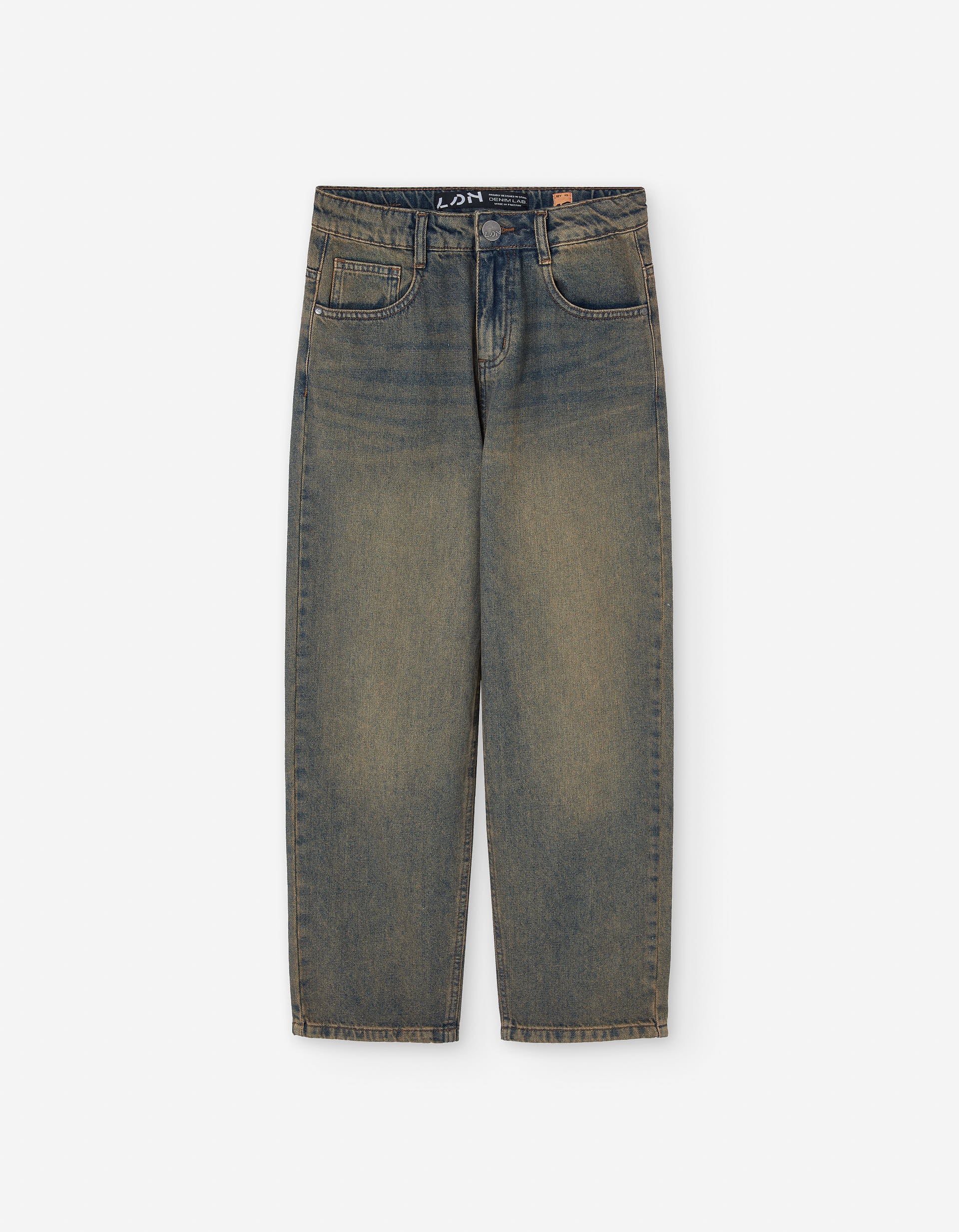 Wide leg denim trousers with dyed effect for boys, blue