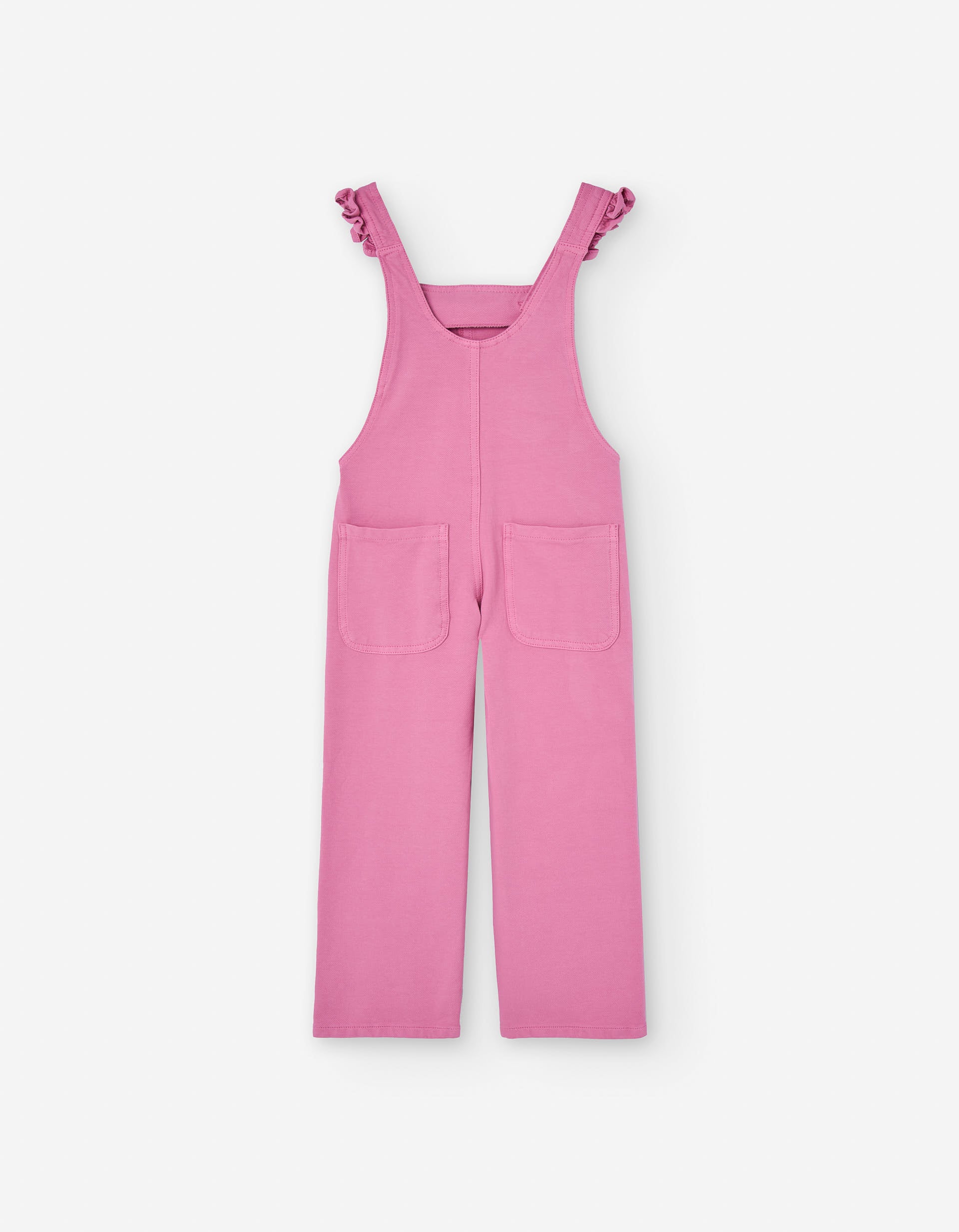 Wide leg denim dungarees with ruffles for girls, pink