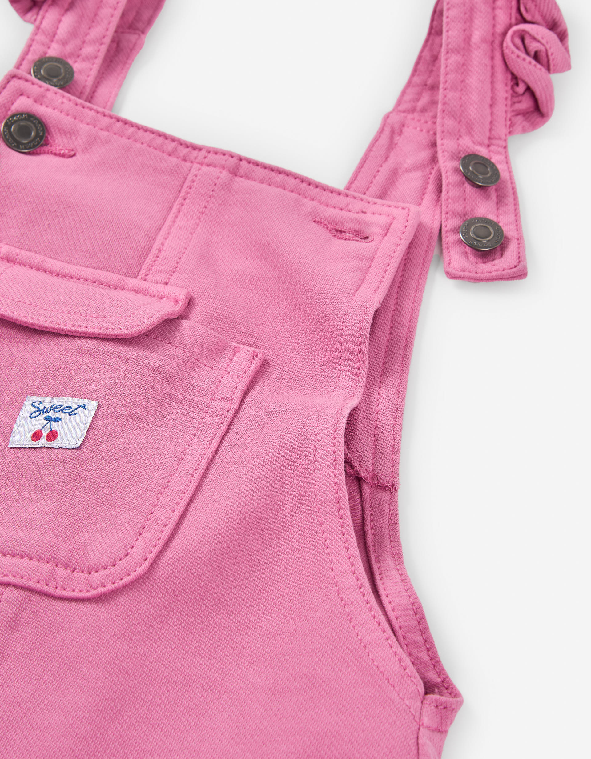 Wide leg denim dungarees with ruffles for girls, pink