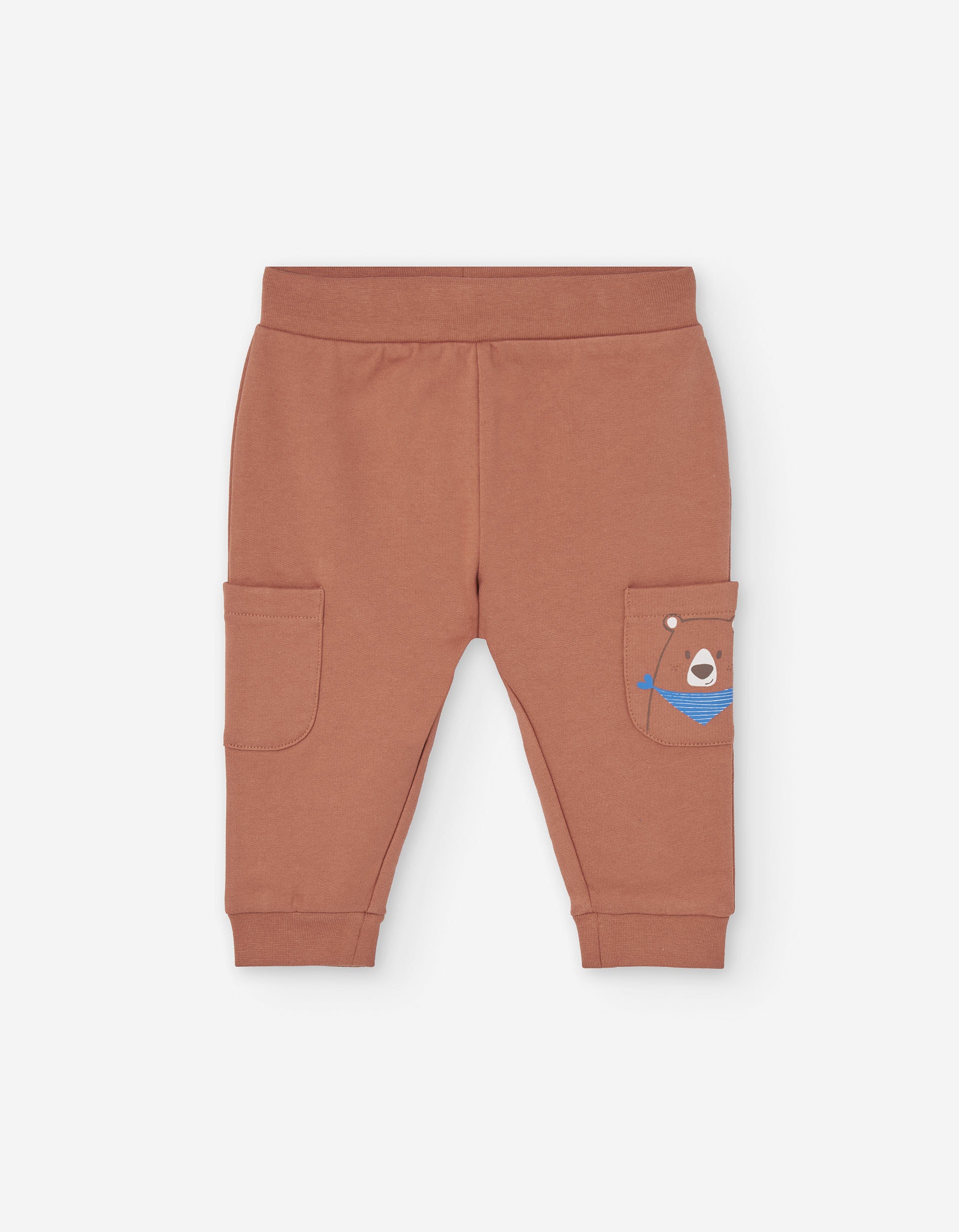 Brushed joggers with cargo pockets and print for baby boys, orange