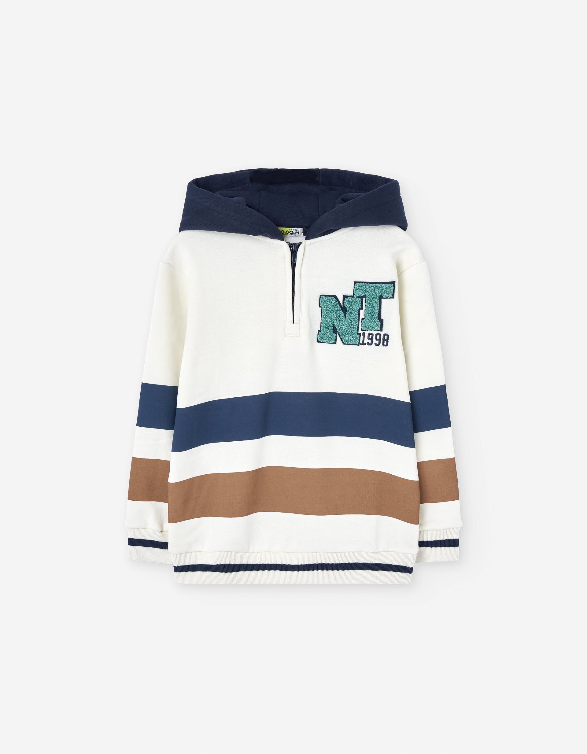 Hooded brushed sweatshirt with bouclé embroidery for boys, multicolour