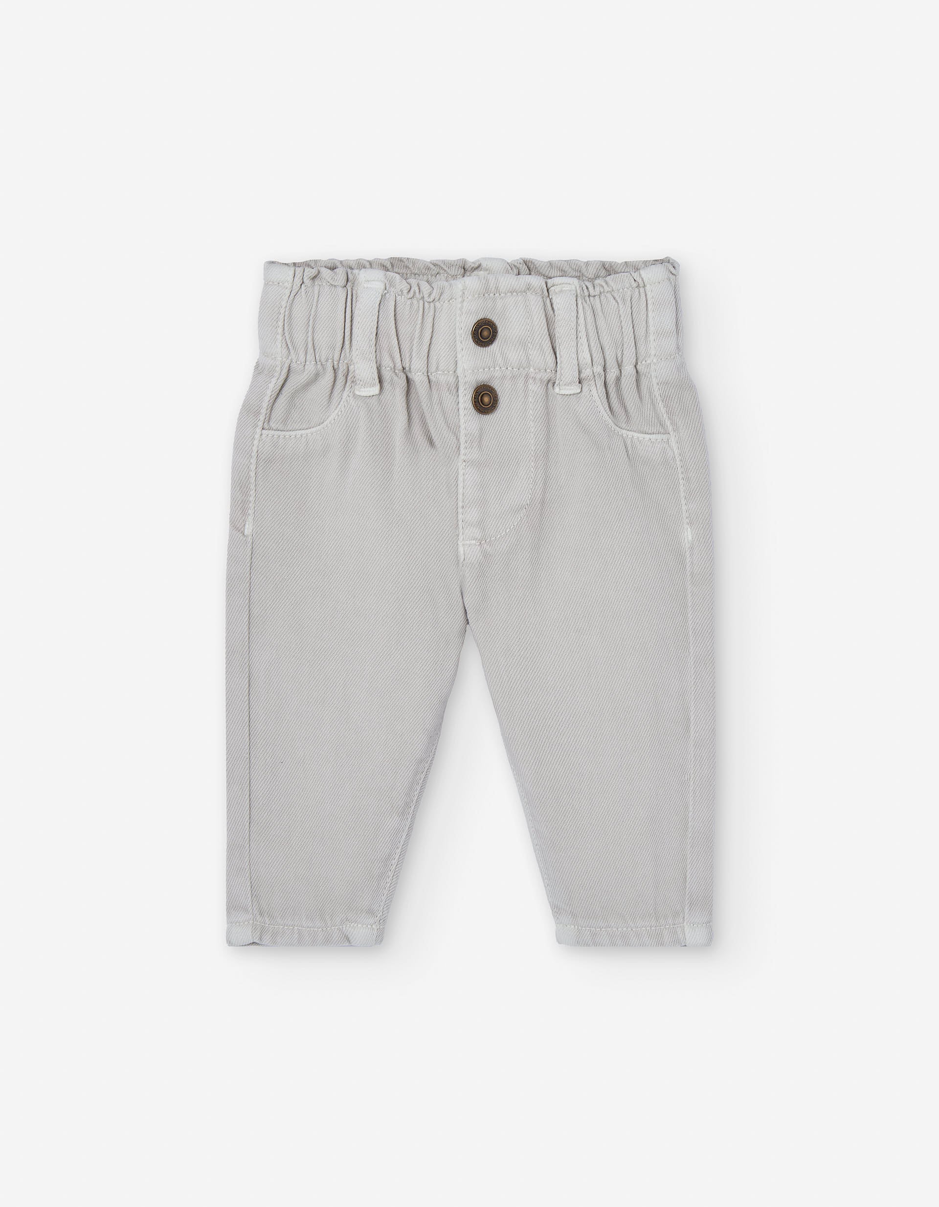 Cotton twill paperbag trousers for baby girls, light grey