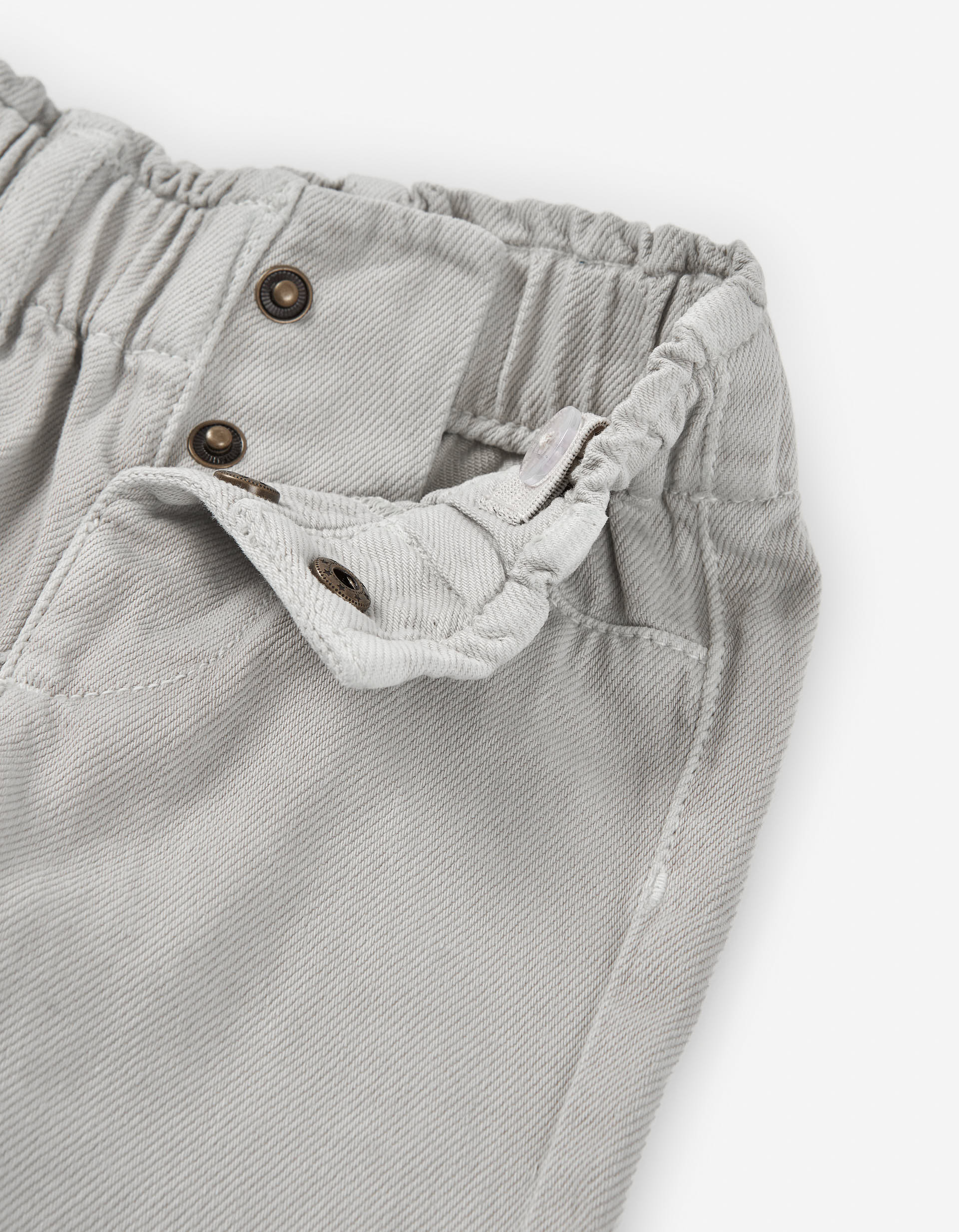 Cotton twill paperbag trousers for baby girls, light grey