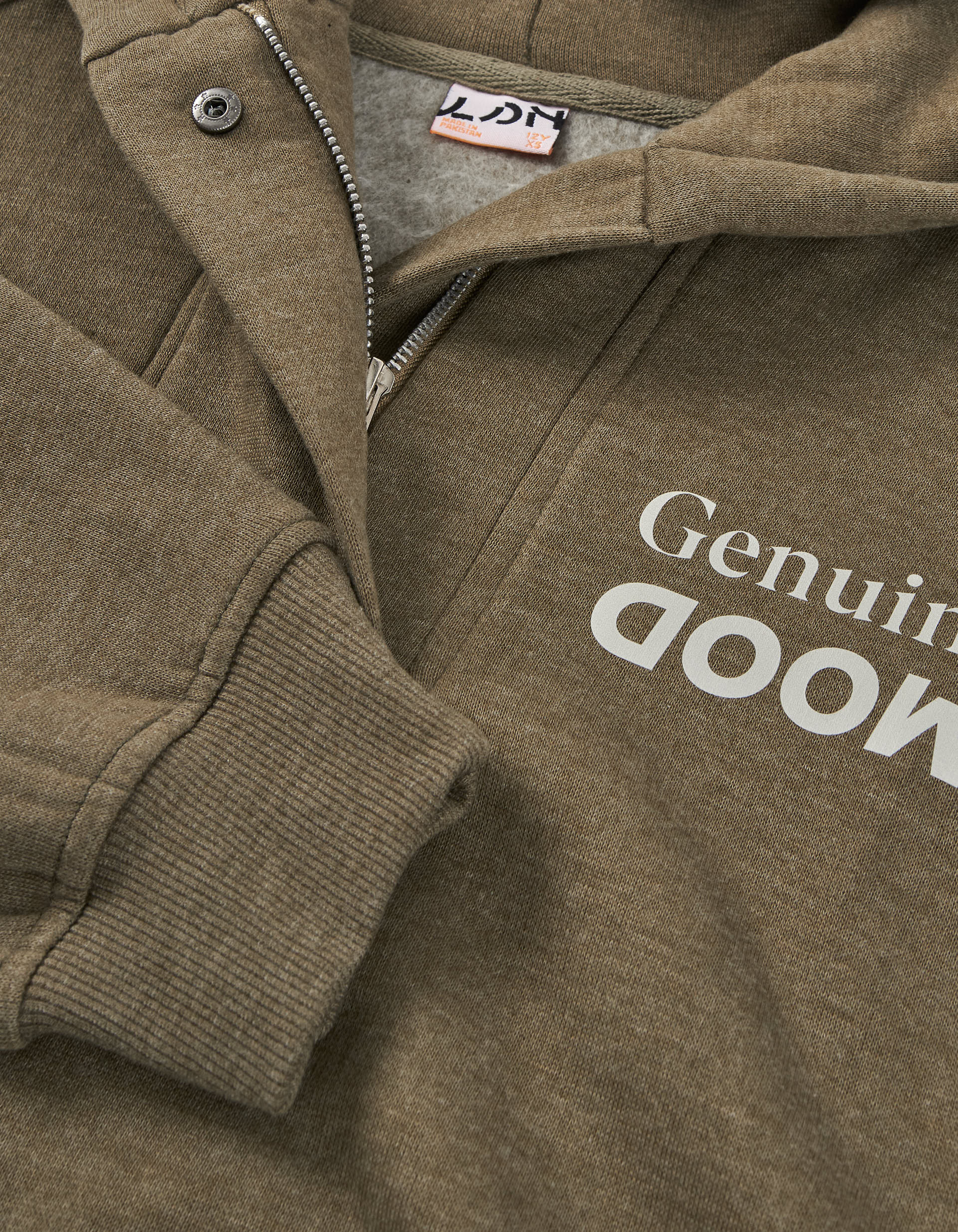 Brushed hooded half-zip sweatshirt with Genuine print for boys, brown