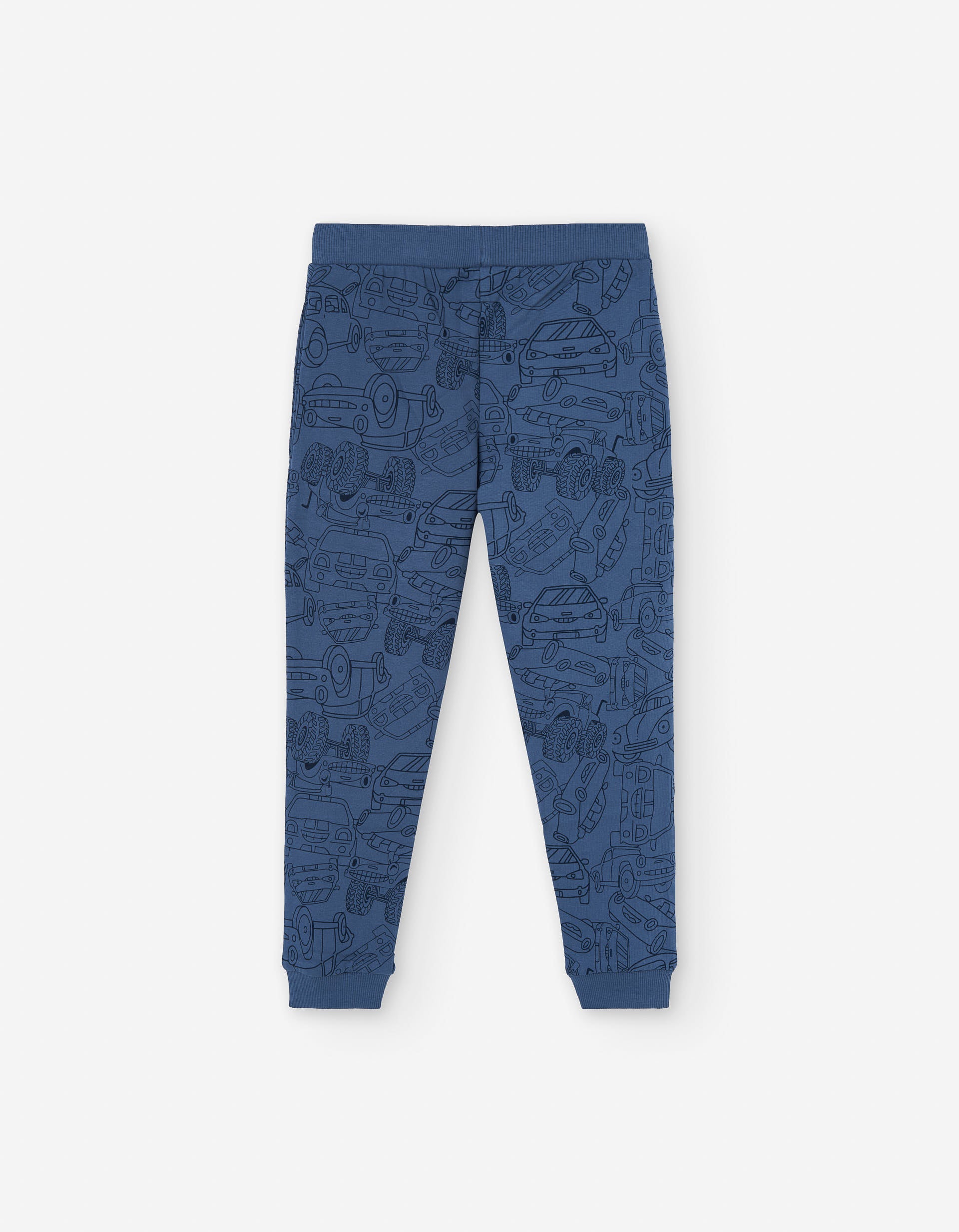 Cotton brushed joggers with car motif for boys, blue