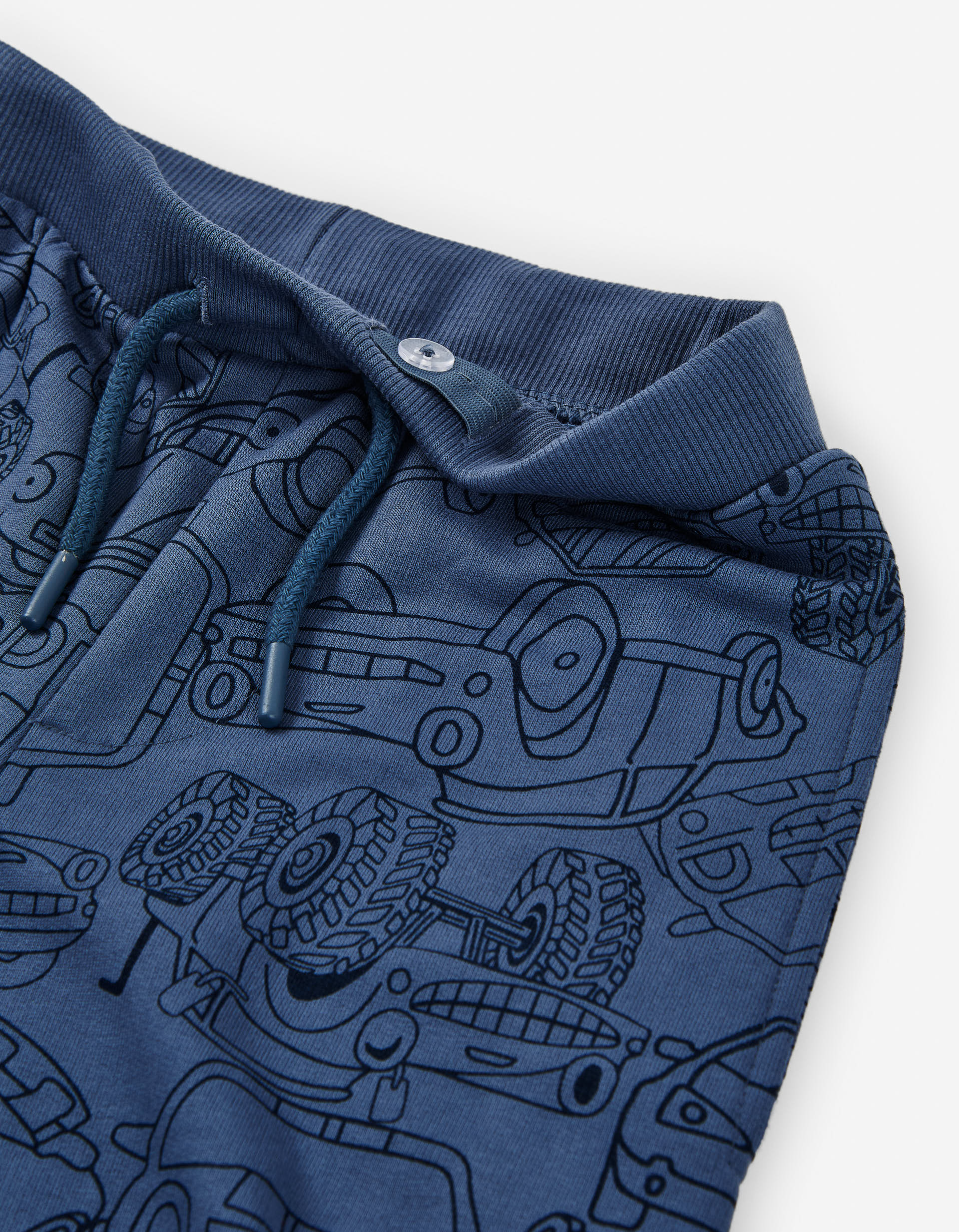 Cotton brushed joggers with car motif for boys, blue