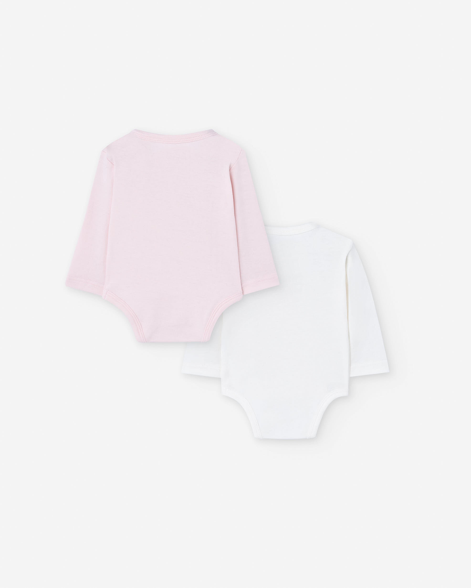 Pack of 2 cotton bodysuits with cat print for newborn girls, pink/white