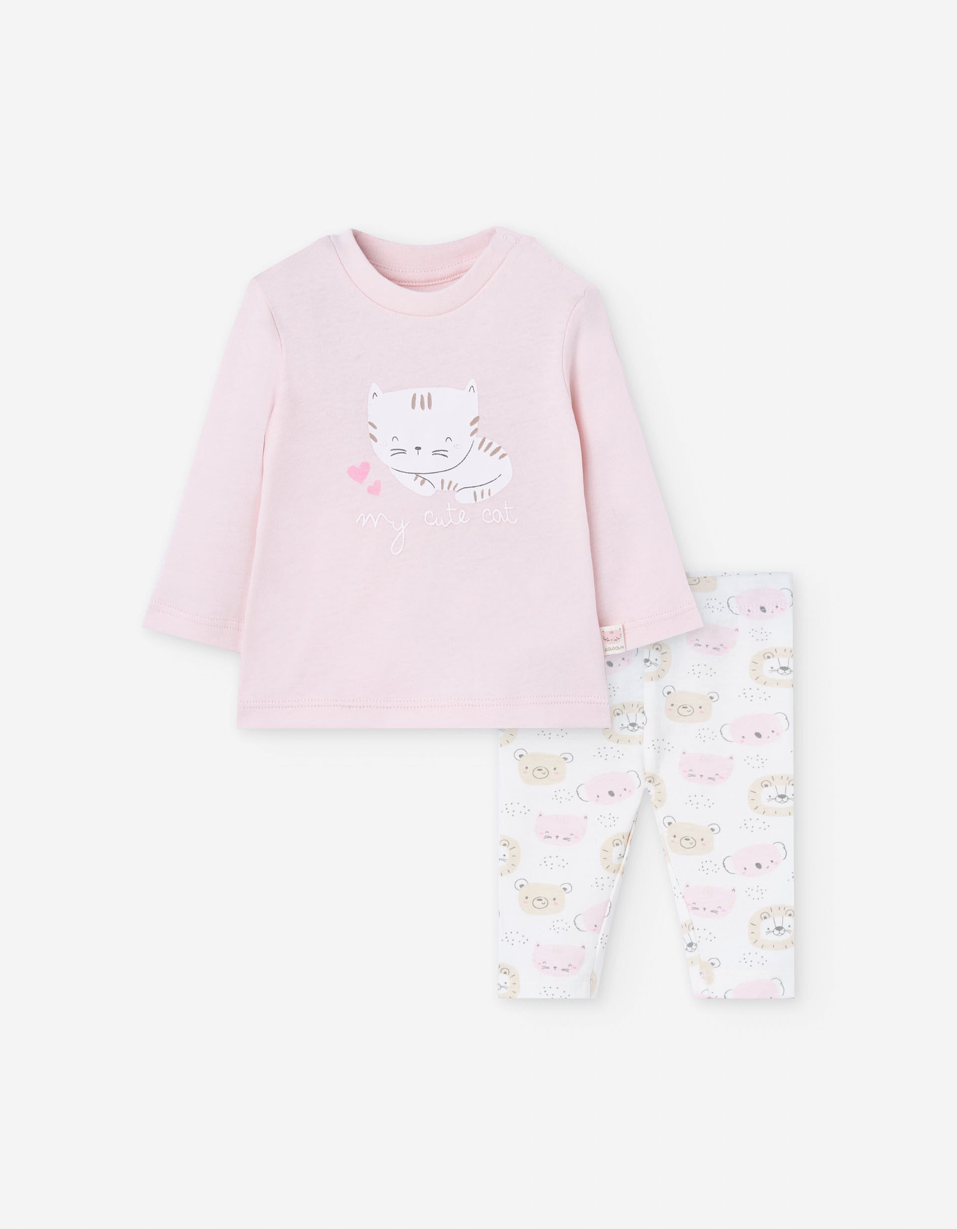 Cotton long sleeve T-shirt and leggings for newborn girls, light pink
