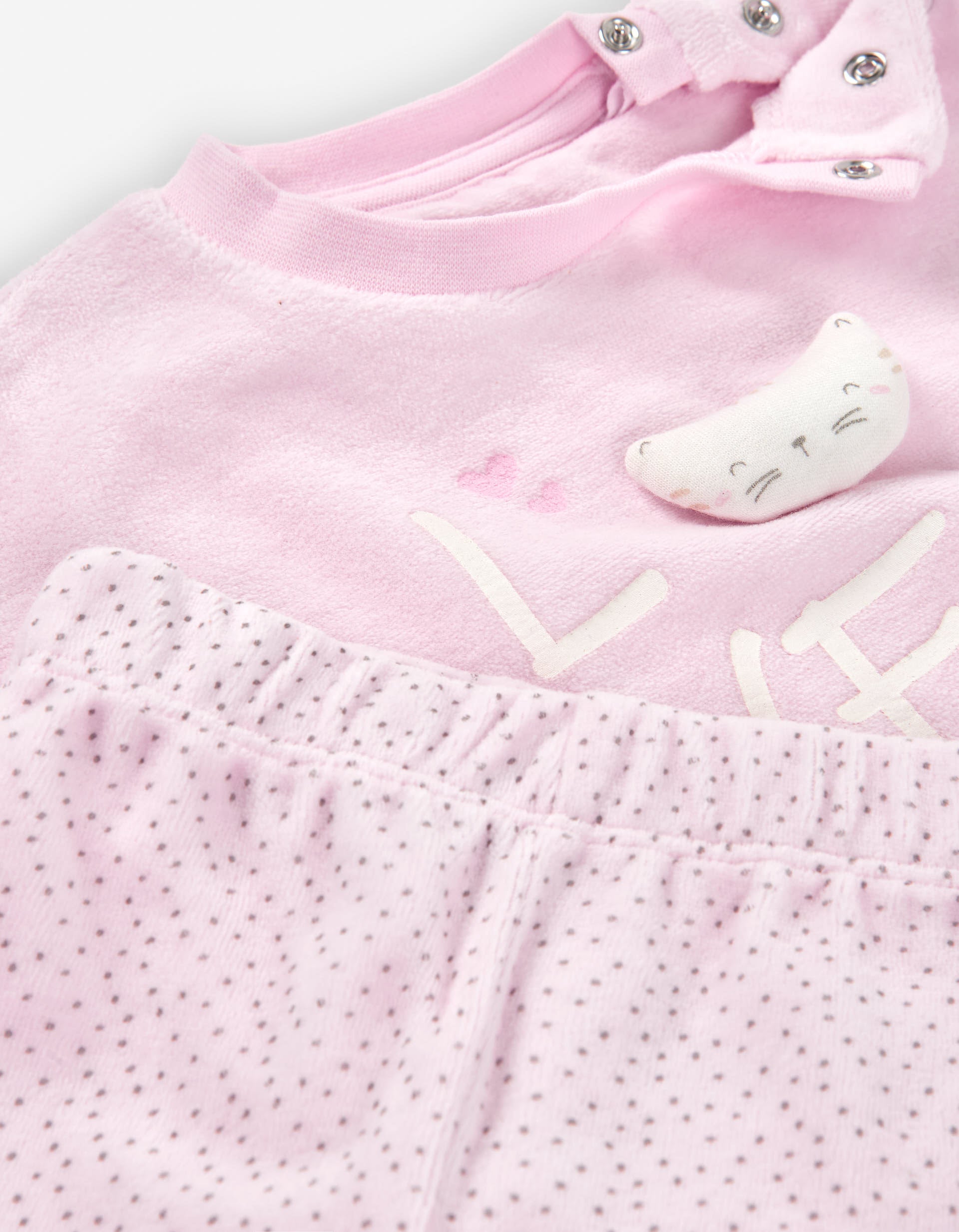 Velvet sweatshirt with 3D cat and trousers for newborn girls, pink