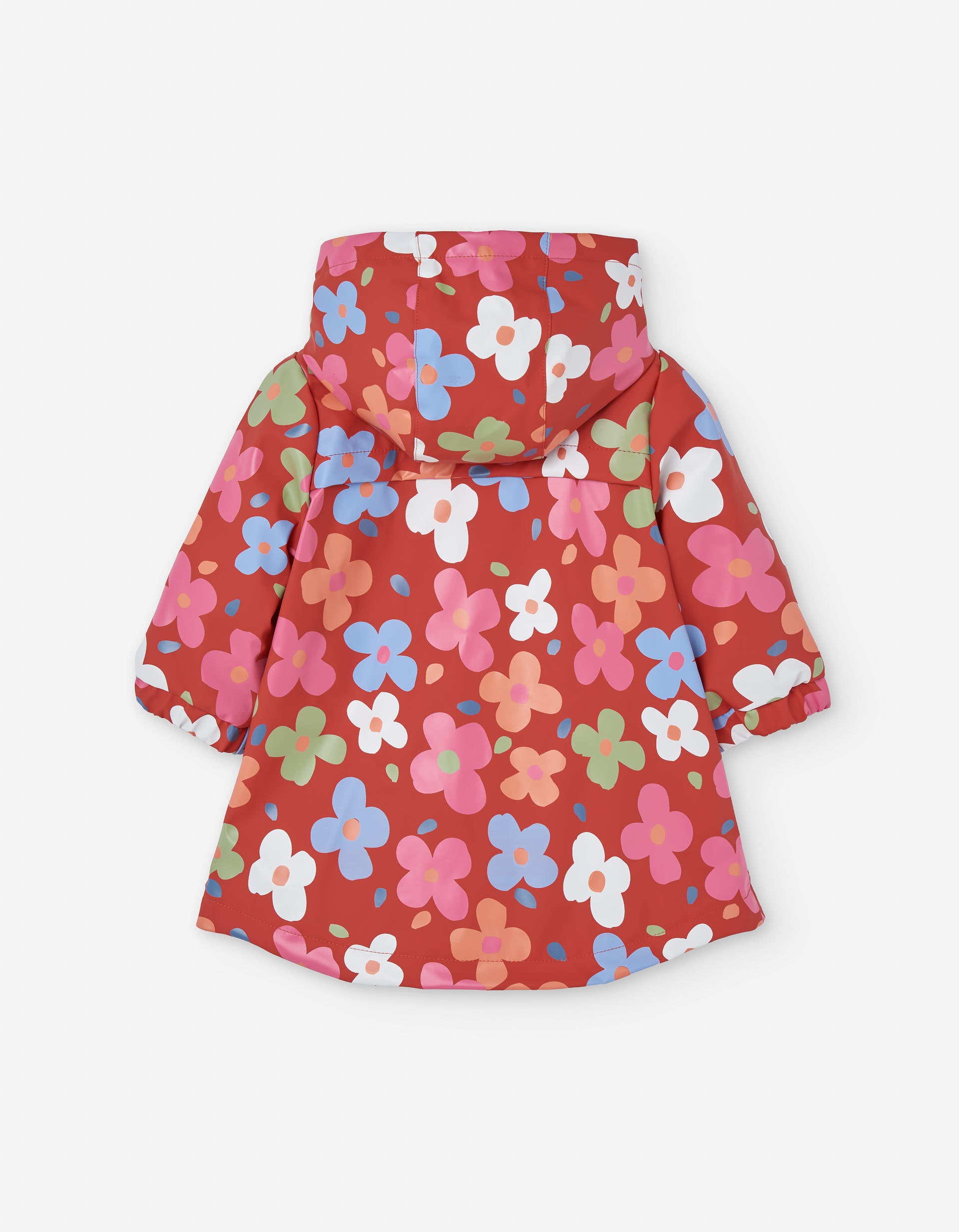 Hooded rubber parka with fleece lining and motif for baby girls, red