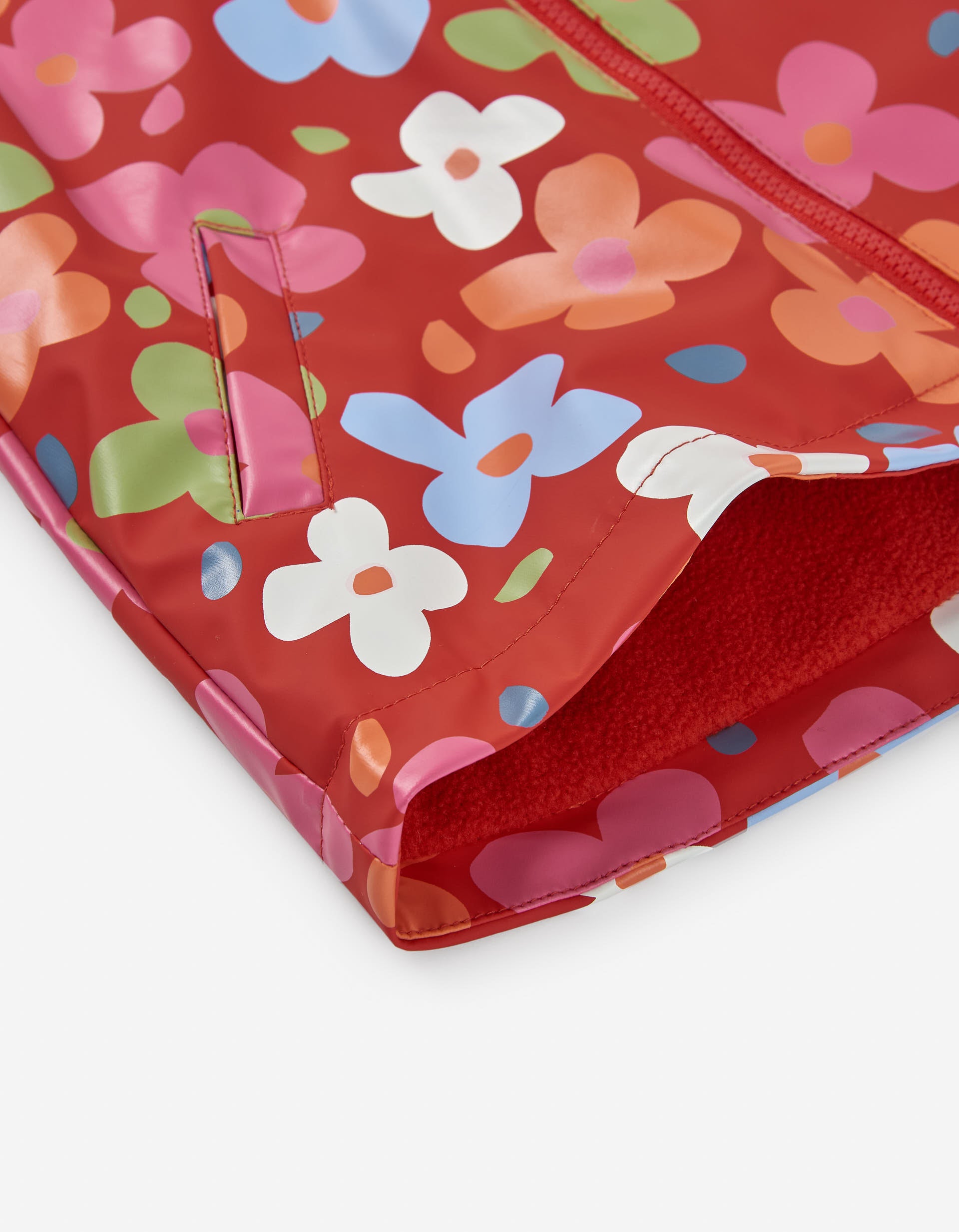 Hooded rubber parka with fleece lining and motif for baby girls, red