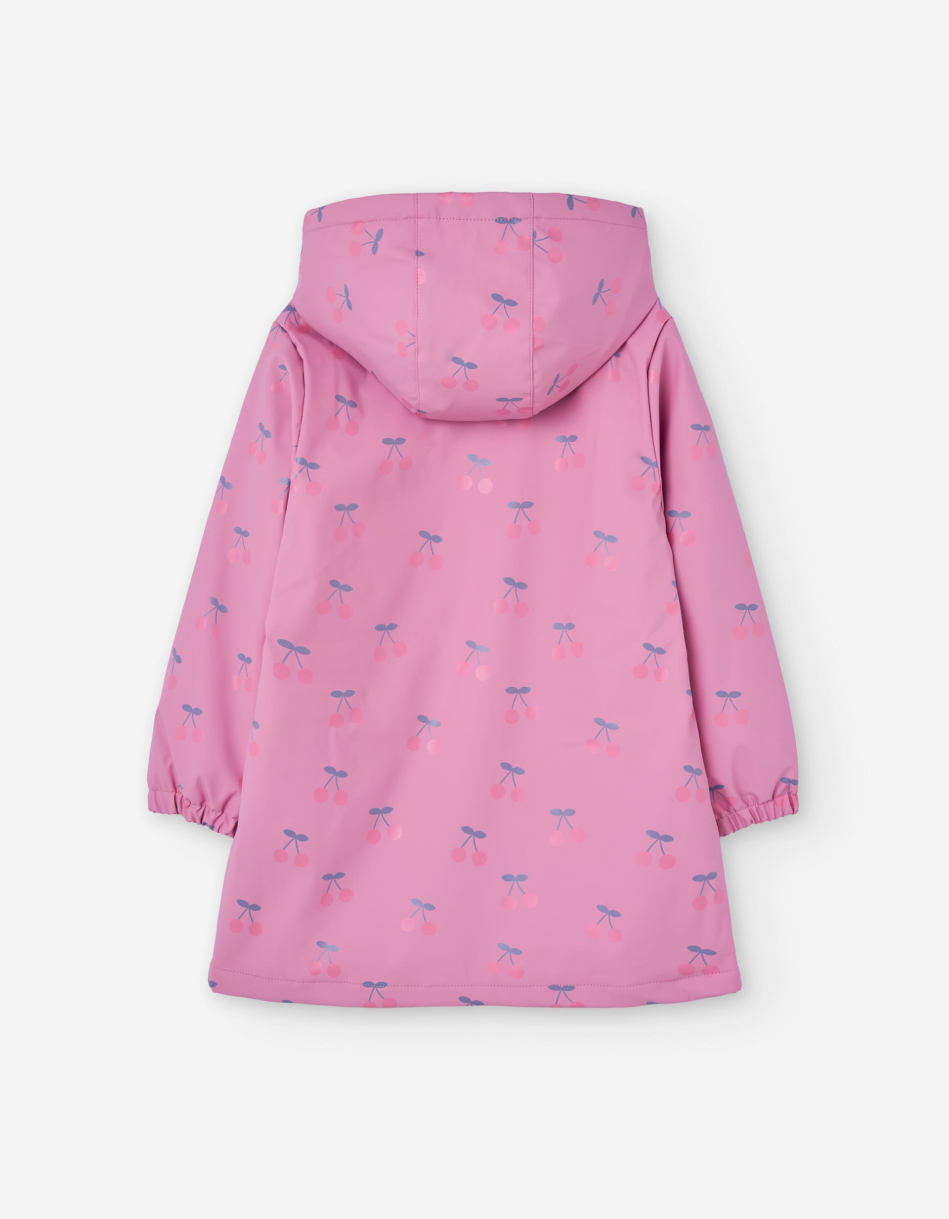 Hooded rubber parka with and cherry print for girls, pink