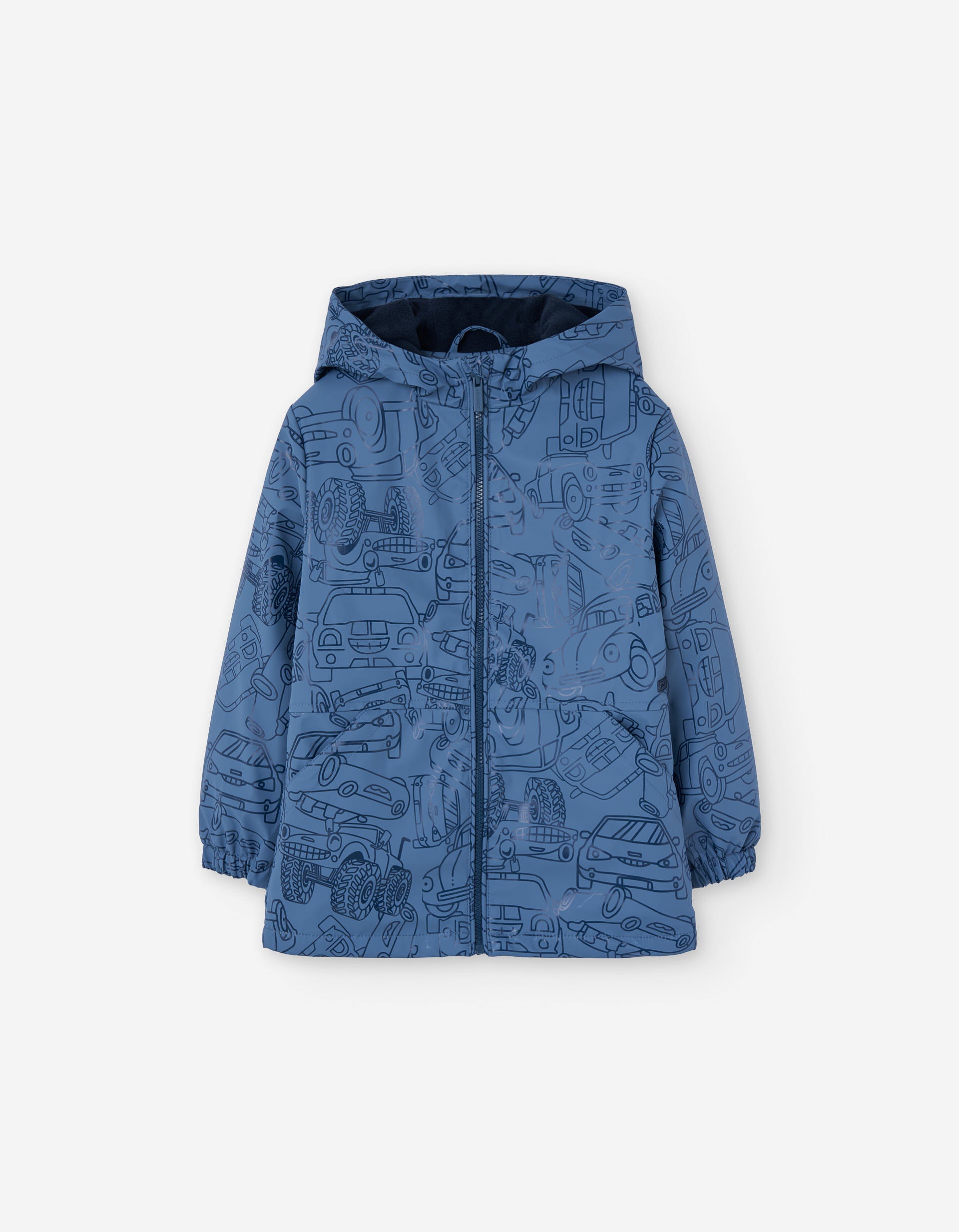 Hooded rubber parka with fleece lining for boys, blue