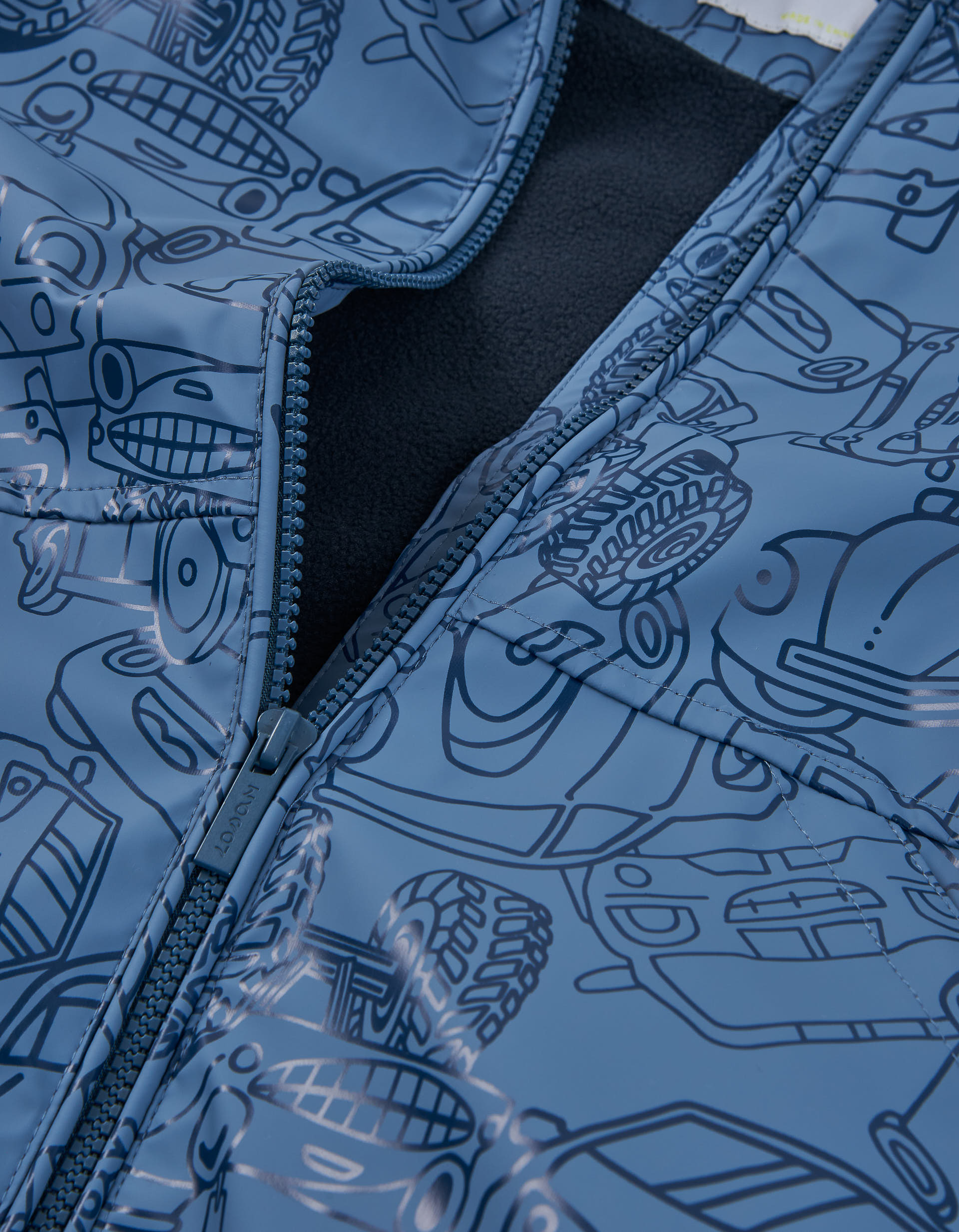 Hooded rubber parka with fleece lining for boys, blue