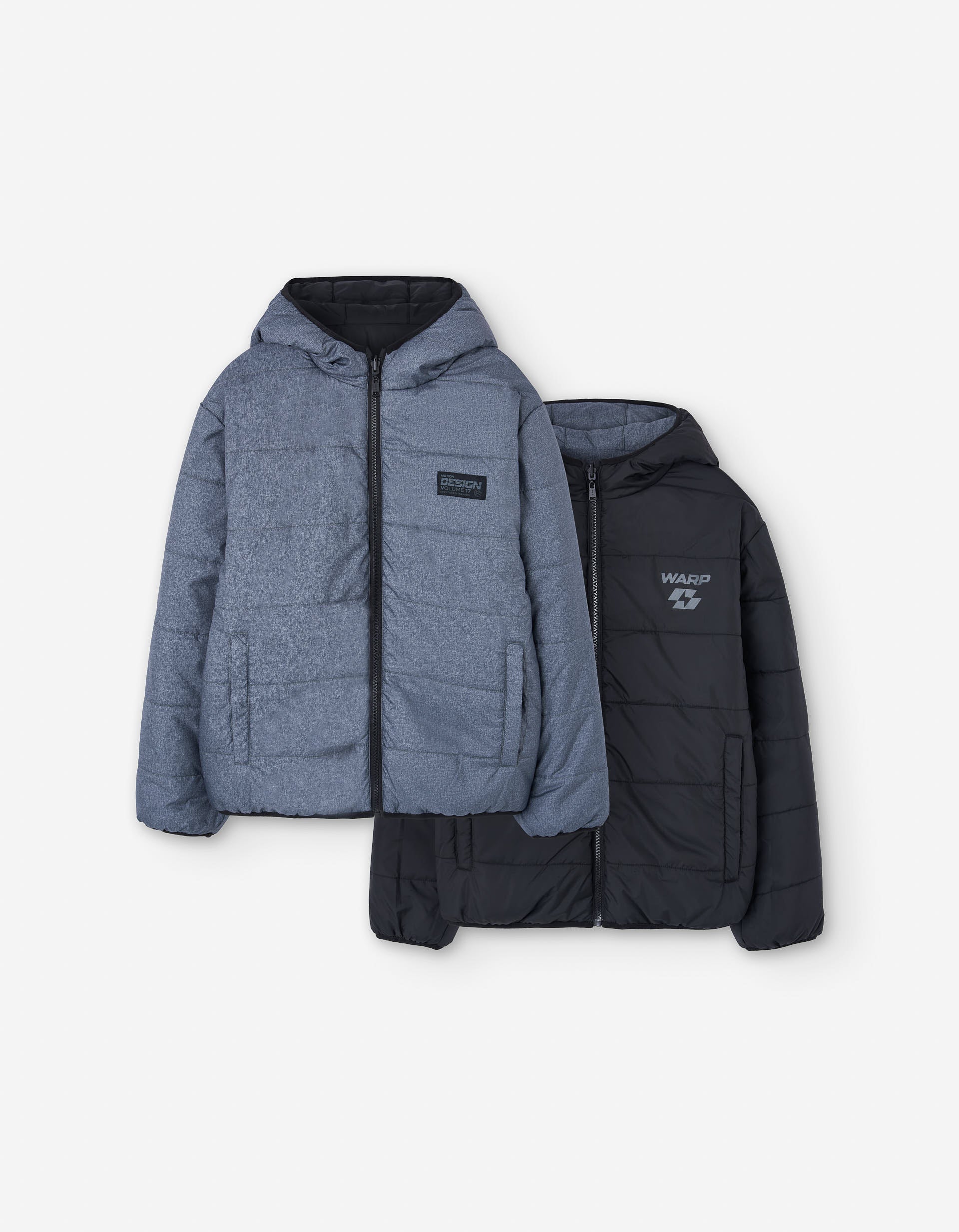 Reversible padded jacket with hood for boys, blue/black